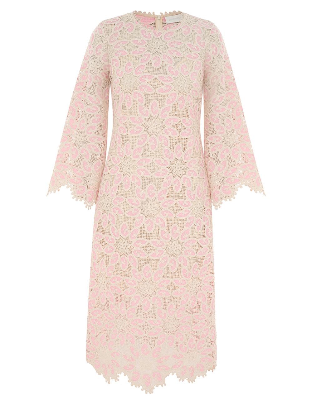 Zimmermann oc11z0525 Ottie Lace Midi Dress in Cream & Pink Size L / US 10 / IT 46 - 1 Thumbnail