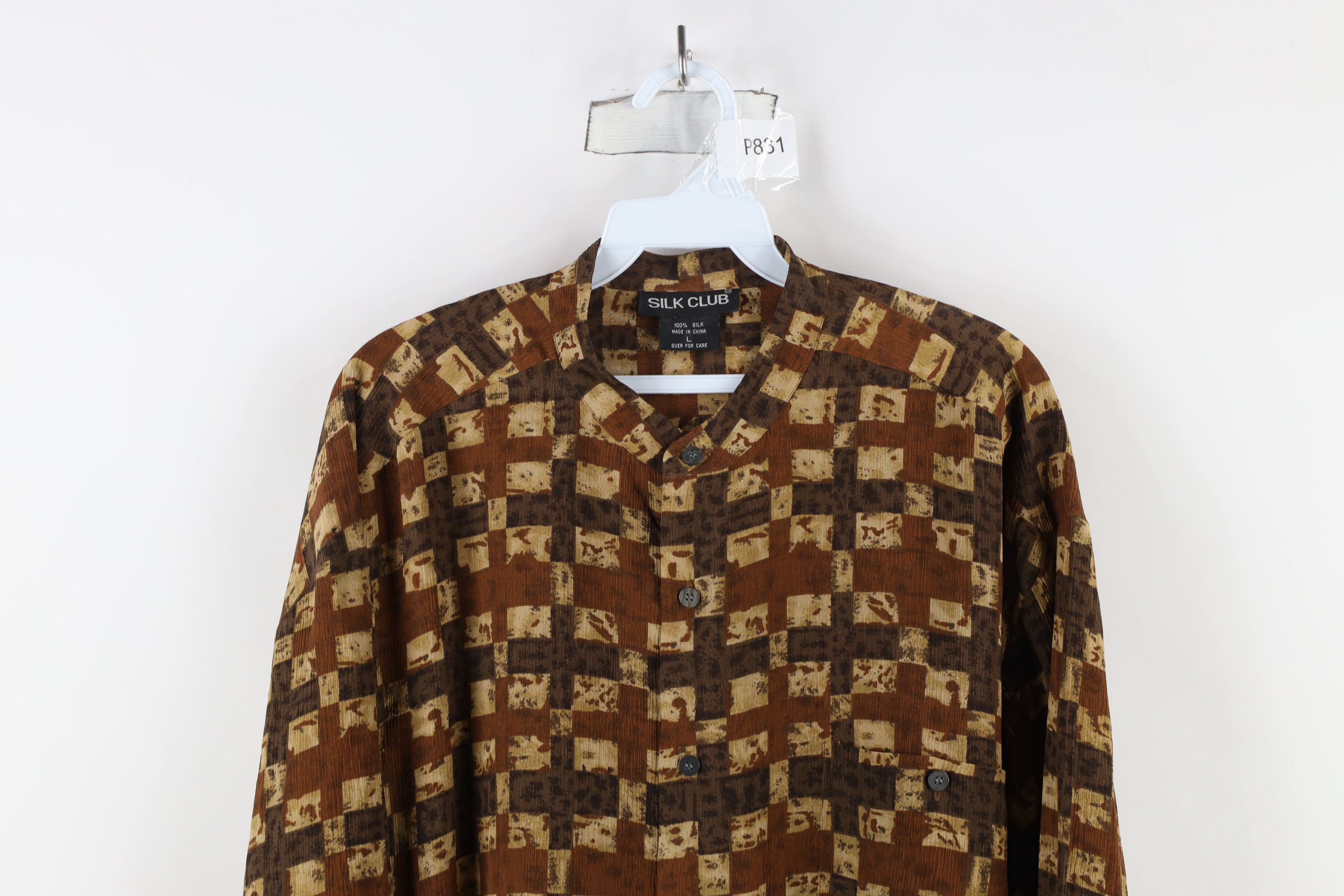 Vintage Vintage 90s Streetwear Band Collar Button Shirt Earth Tone Size US L / EU 52-54 / 3 - 2 Thumbnail