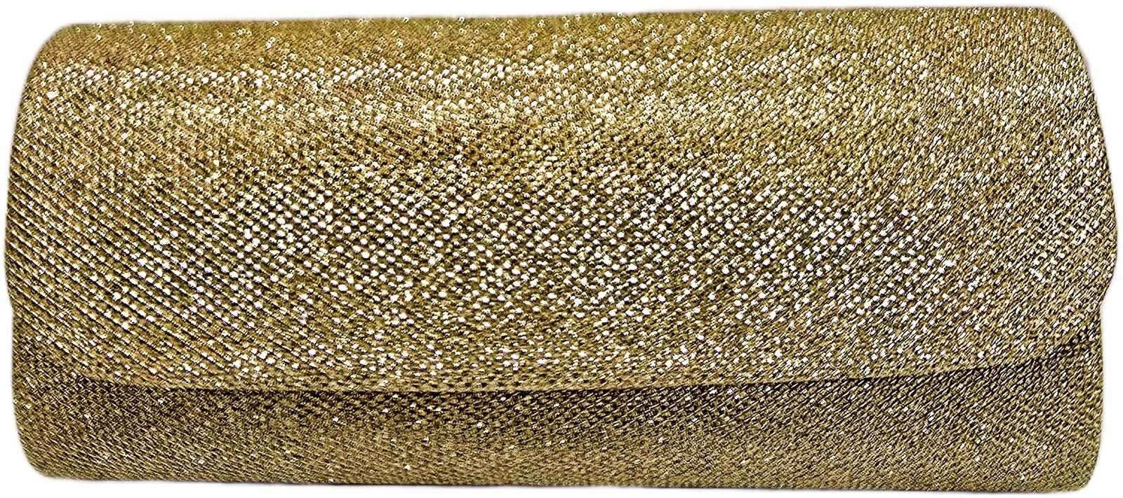 Unknown London Elegant Gold Glitter Evening Clutch with Chain Strap Size ONE SIZE - 4 Thumbnail