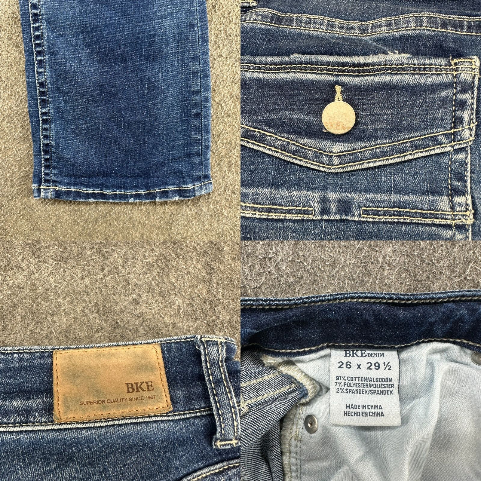 Vintage BKE Victoria Jeans Womens 26x29.5 Blue Mid Rise Bootcut Dark Distressed Comfort Pockets Zip 5-Pocket Denim Cotton Blend Regular Buckle Jeans Womens Size 26" / US 2 / IT 38 - 8 Thumbnail