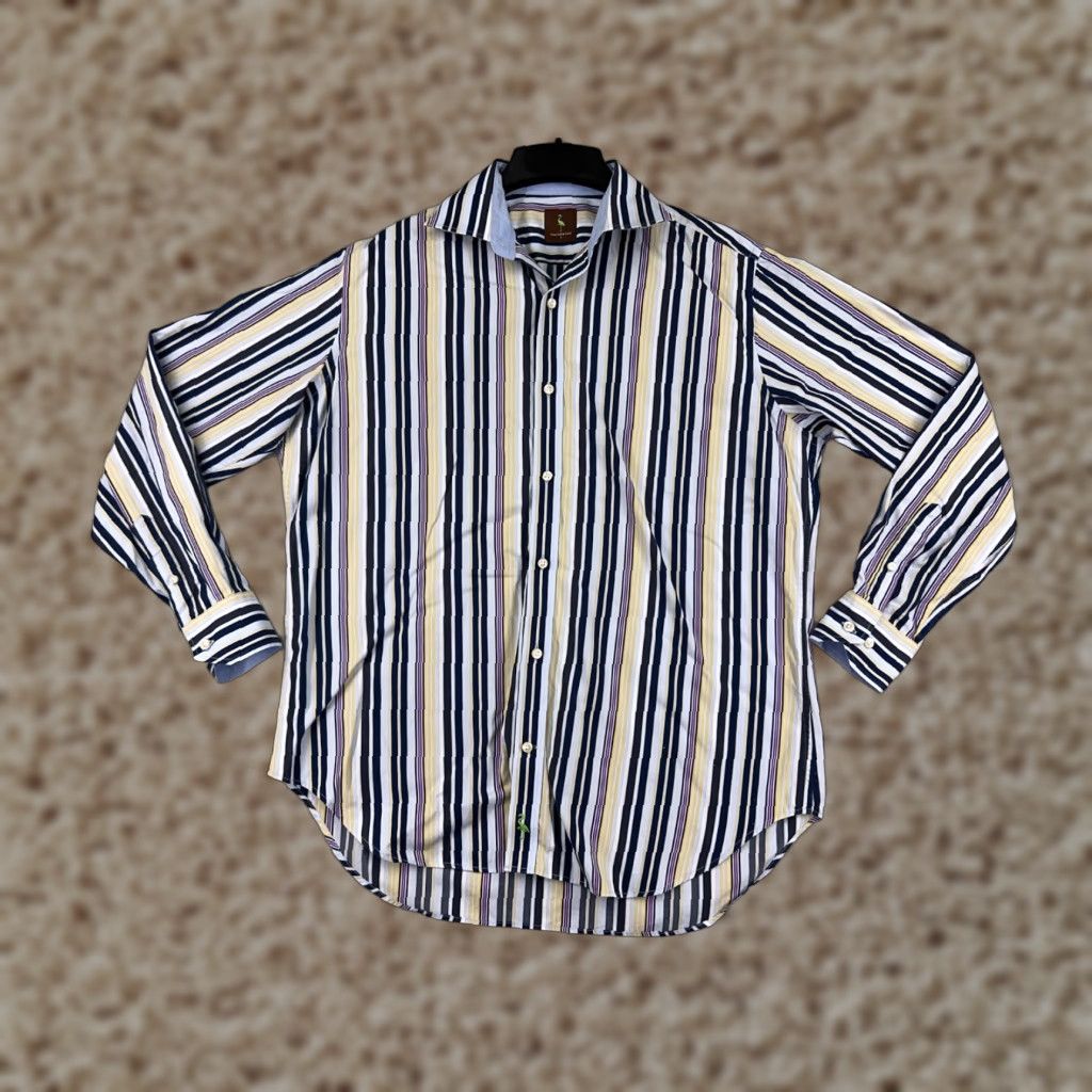 Tailorbyrd TAILORBYRD Button Up Shirt Men's Large Blue Striped Golf 100% Cotton Classic Fit Size US L / EU 52-54 / 3 - 1 Thumbnail