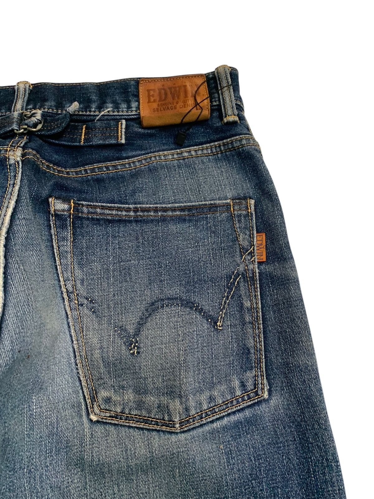 VINTAGE EDWIN 505Z SELVEDGE BUCKLE BACK DISTRESSED DENIM