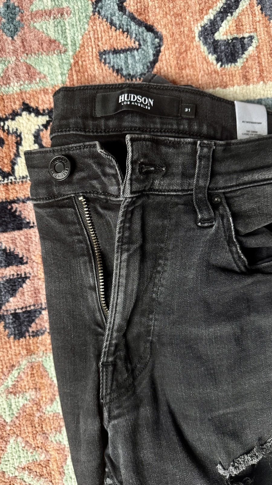 Hudson Ripped Zack Skinny Jeans (Black) Size US 31 - 7 Thumbnail