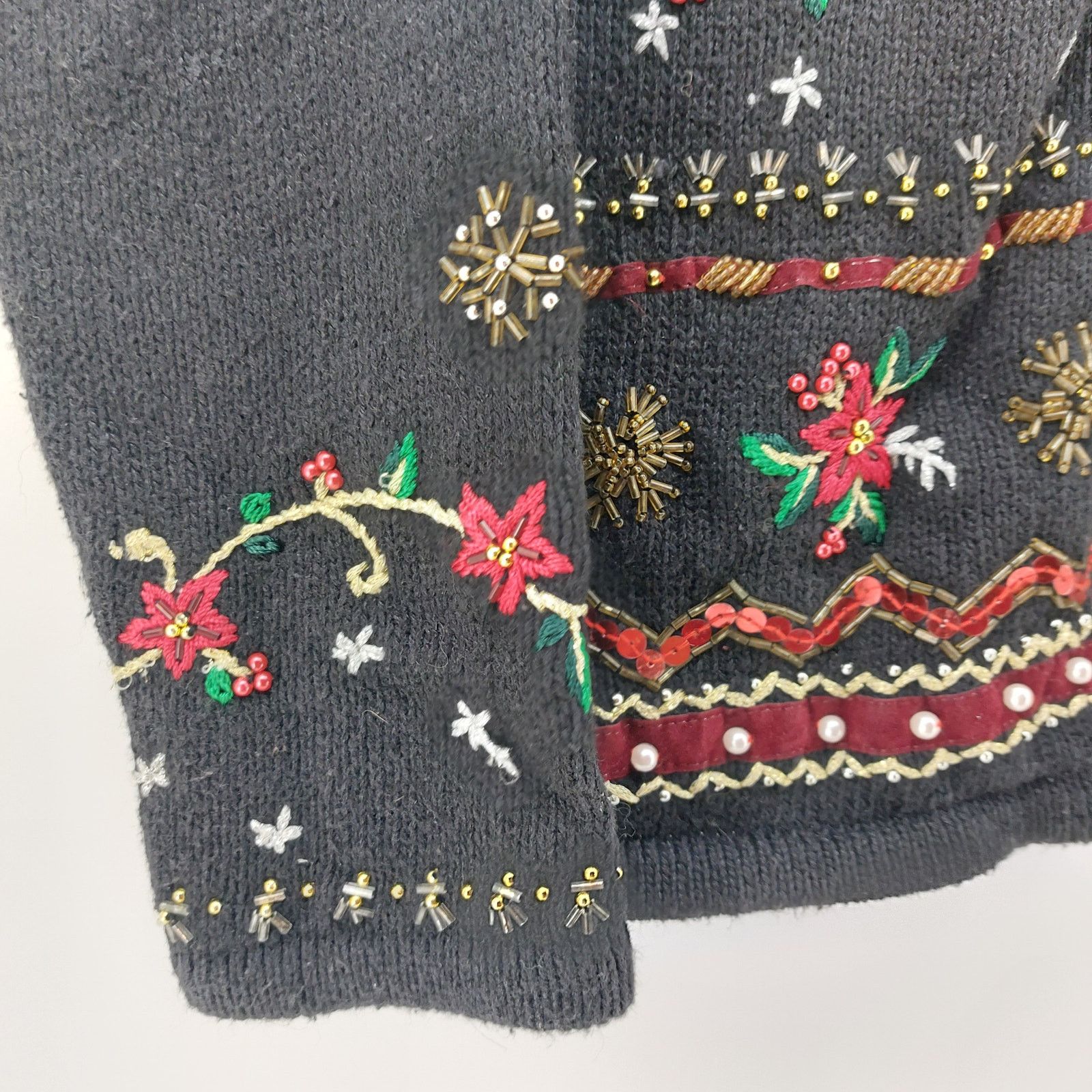 Other Erika PM Ugly Christmas Sweater Cardigan Black Poinsettia Size M / US 6-8 / IT 42-44 - 6 Thumbnail