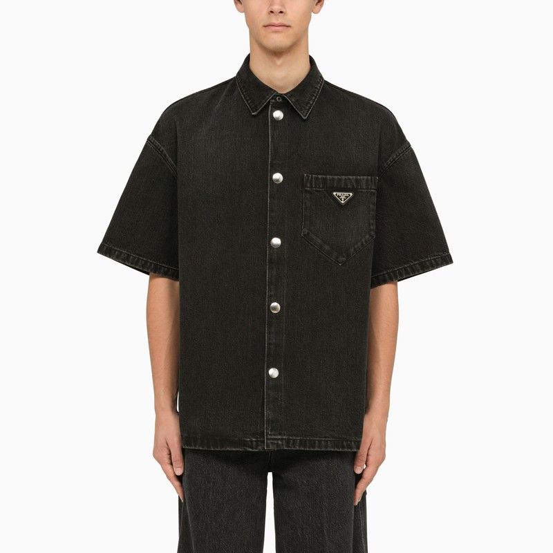 image of Prada Black Denim Shirt With Logo Size M, Men's