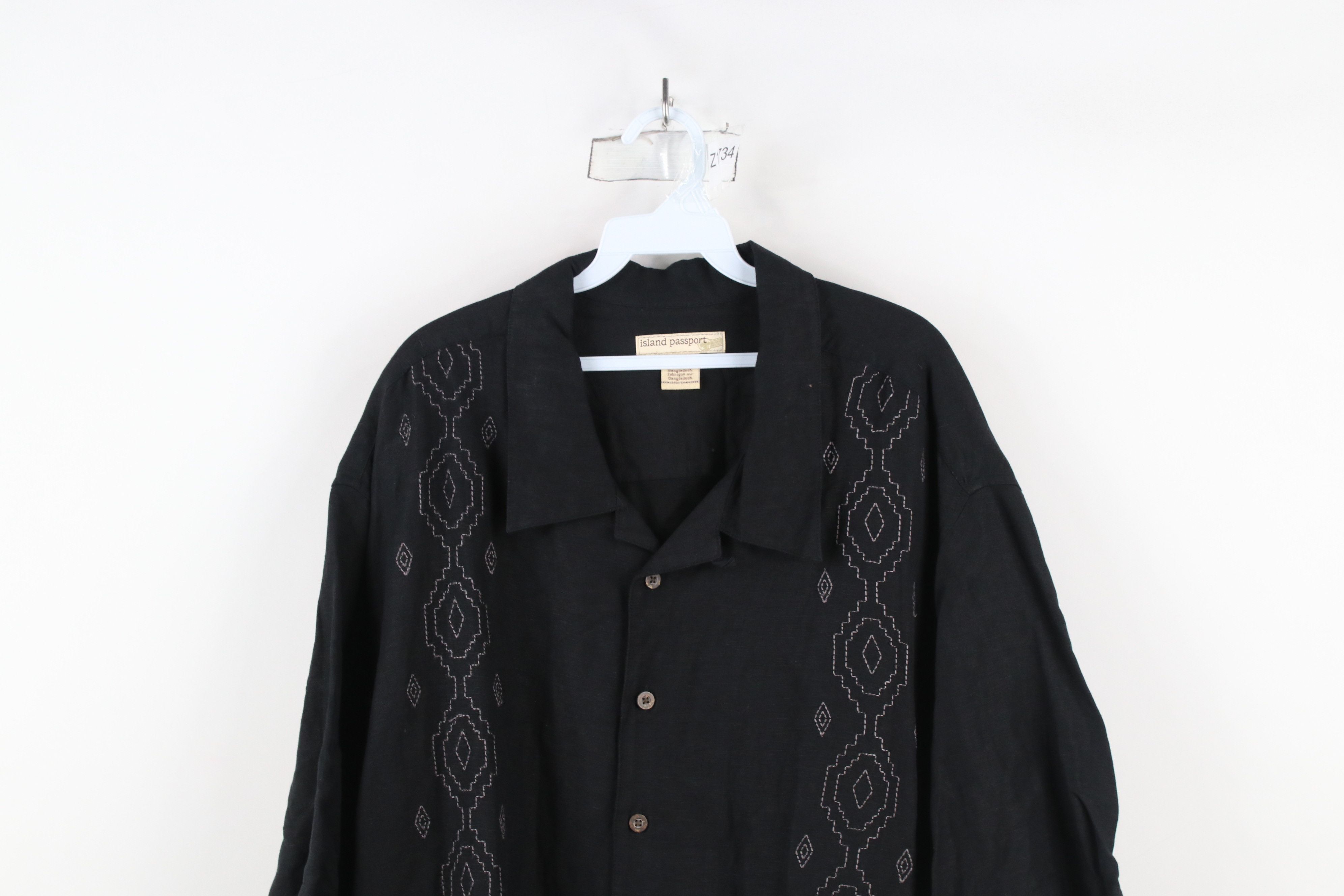 Vintage Vintage Streetwear Looped Collar Linen Button Shirt Black Size US XXL / EU 58 / 5 - 2 Thumbnail