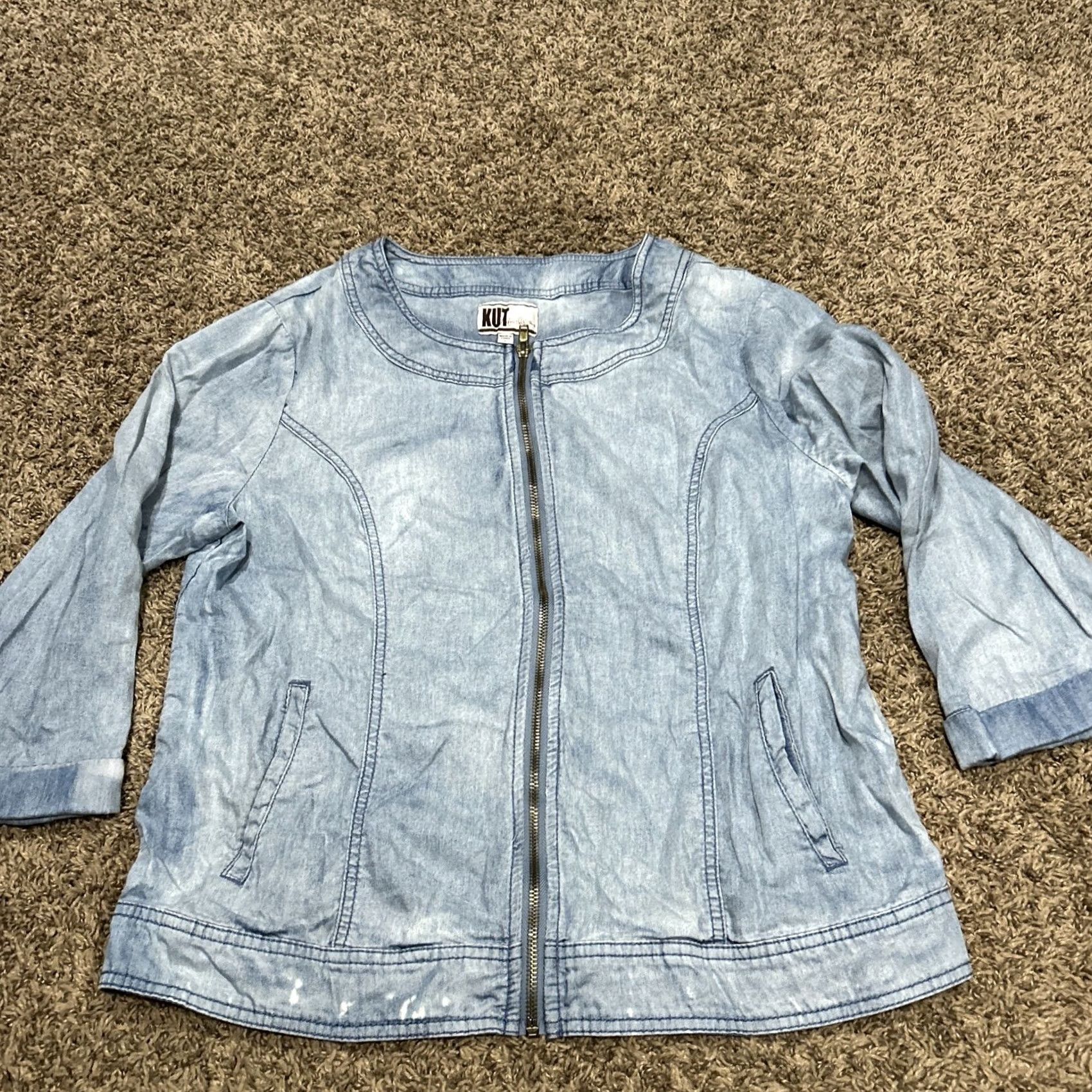 Vintage KUT from the Kloth Jacket Cotton Blend Full Zip 3/4 Sleeve Women's L Blue Denim 24” Size L / US 10 / IT 46 - 2 Thumbnail