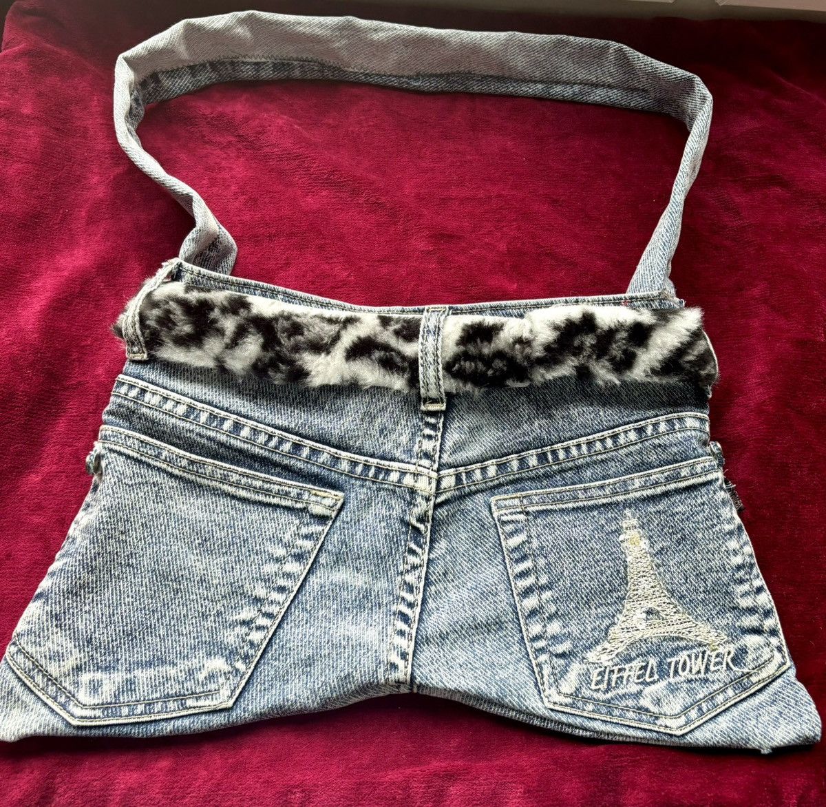 Handmade Handmade Vintage Denim Shoulder Bag Leopard Print Paris Size ONE SIZE - 2 Thumbnail
