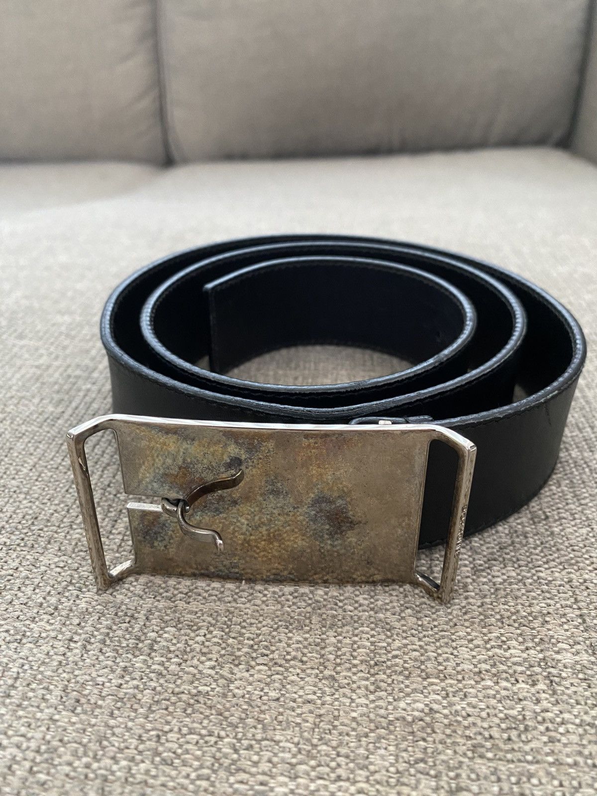 Dior AW06 "These Gray Days" Silver Plate Buckle Leather Belt Size 32 - 1 Thumbnail