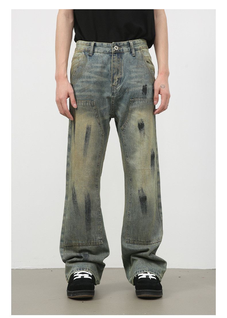 Vintage American men's loose flared ink-splashed distressed jeans Size US 32 / EU 48 - 1 Thumbnail