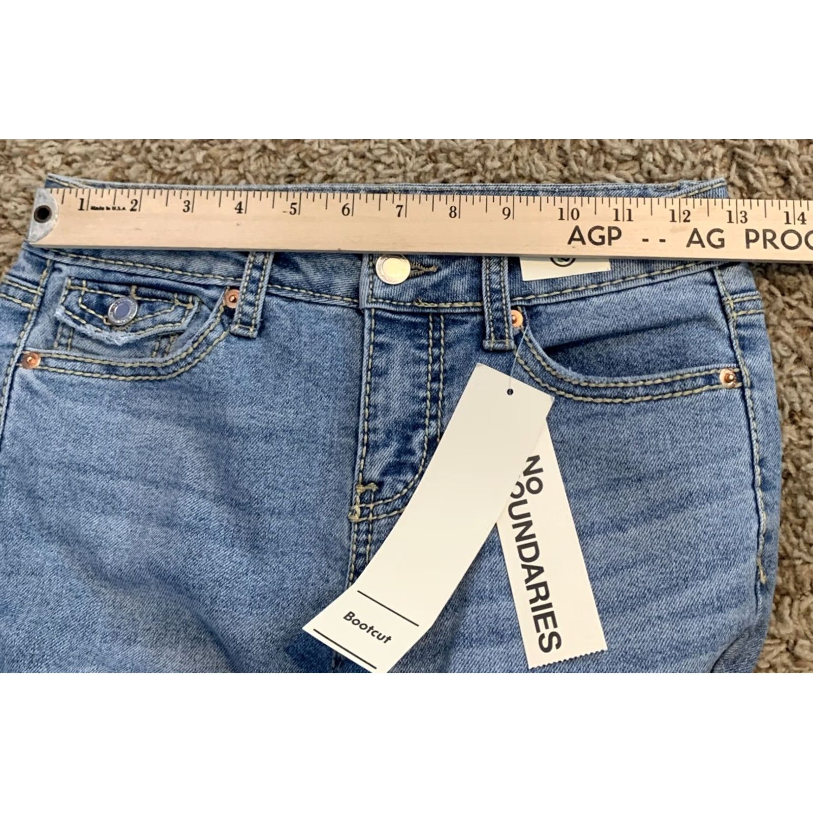 Vintage No Boundaries Jeans Bootcut Woman Juniors 00 Mid Rise 25x32 Light Blue Denim Stretch Flap Pocket Size 24" / US 00 / IT 34 - 2 Thumbnail