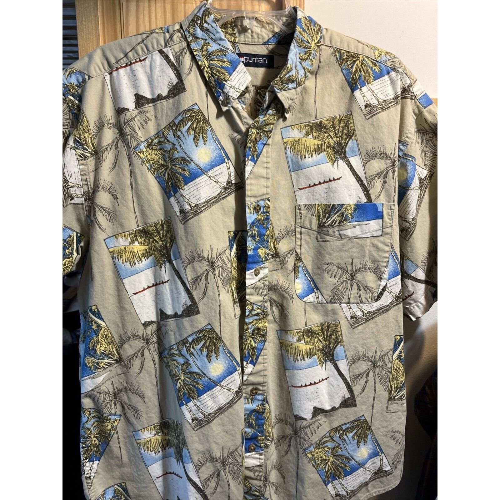 Puritan Puritan Hawaiian Style Shirt Size L Men's Brown Button Up SS Size US L / EU 52-54 / 3 - 7 Thumbnail