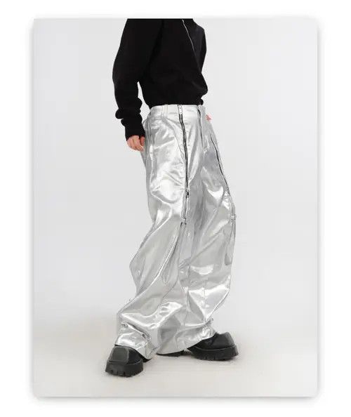 Designer × Japanese Brand Silver Pu Leather Pant With Zippers Size US 34 / EU 50 - 2 Thumbnail