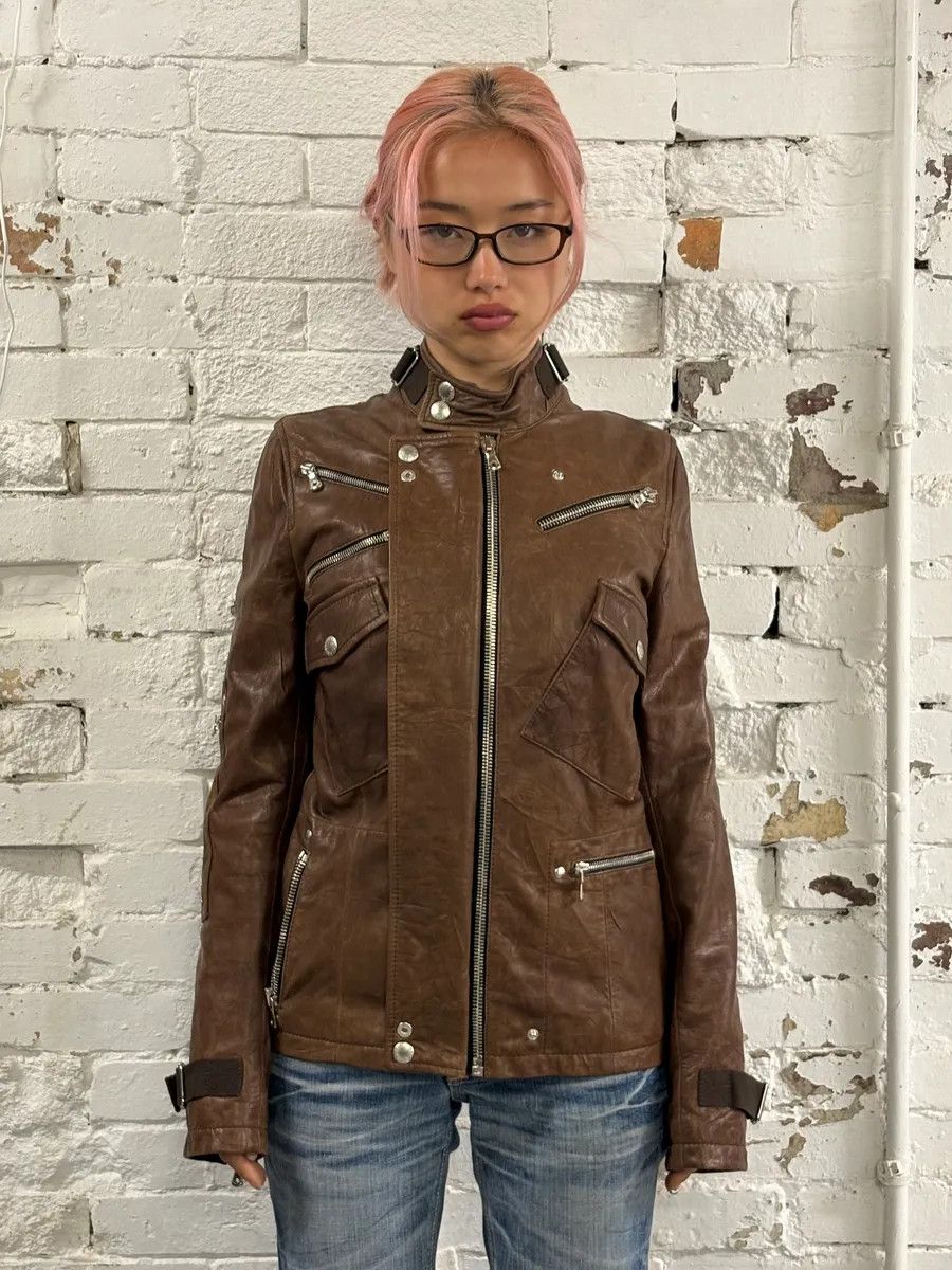 Dolce & Gabbana SS2004 Dolce & Gabbana Brown Multi-Zip Biker Leather Jacket Size US XS / EU 42 / 0 - 3 Thumbnail