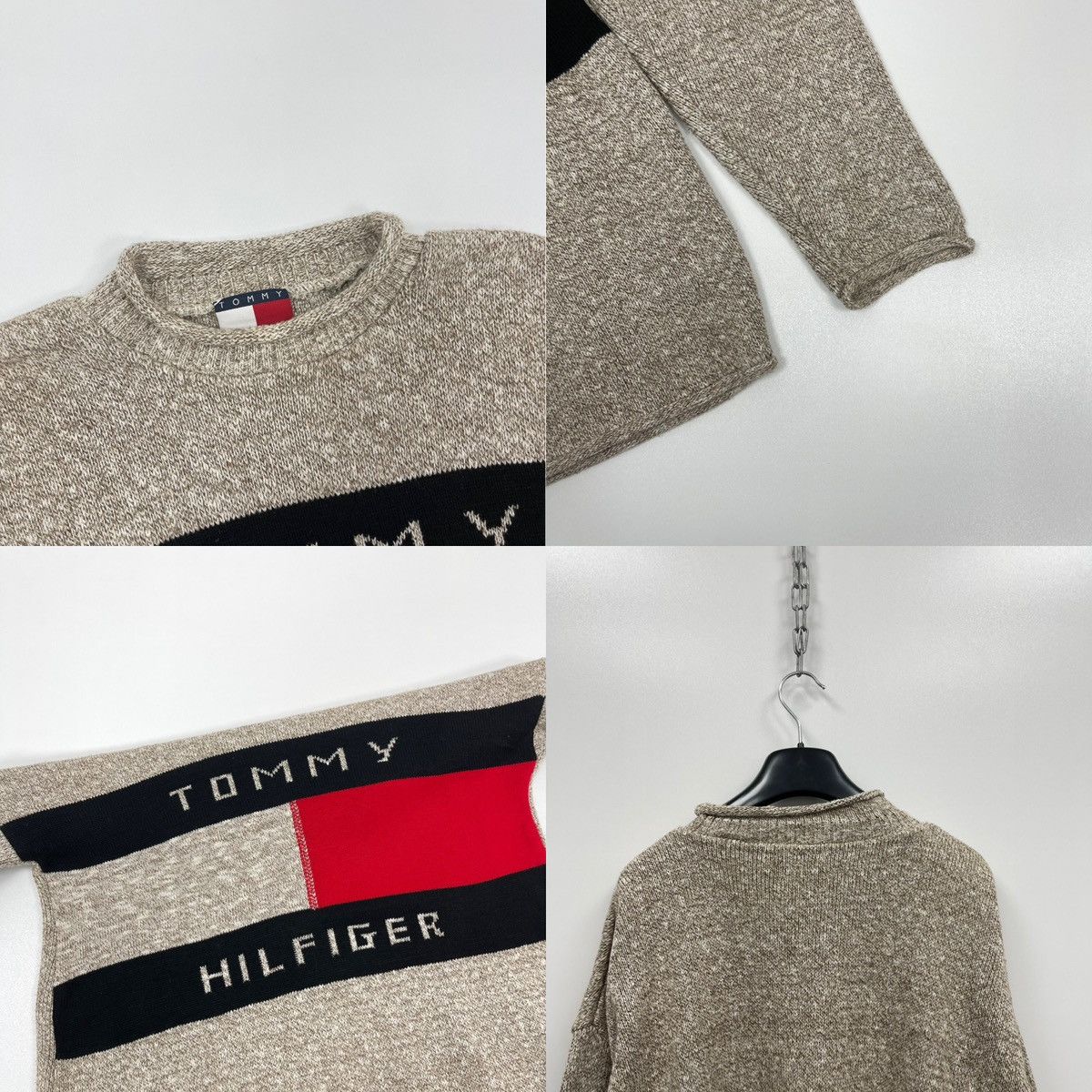 Tommy Hilfiger Tommy Hilfiger Big Logo Cotton Knit Vintage Sweater Beige Size US M / EU 48-50 / 2 - 5 Thumbnail