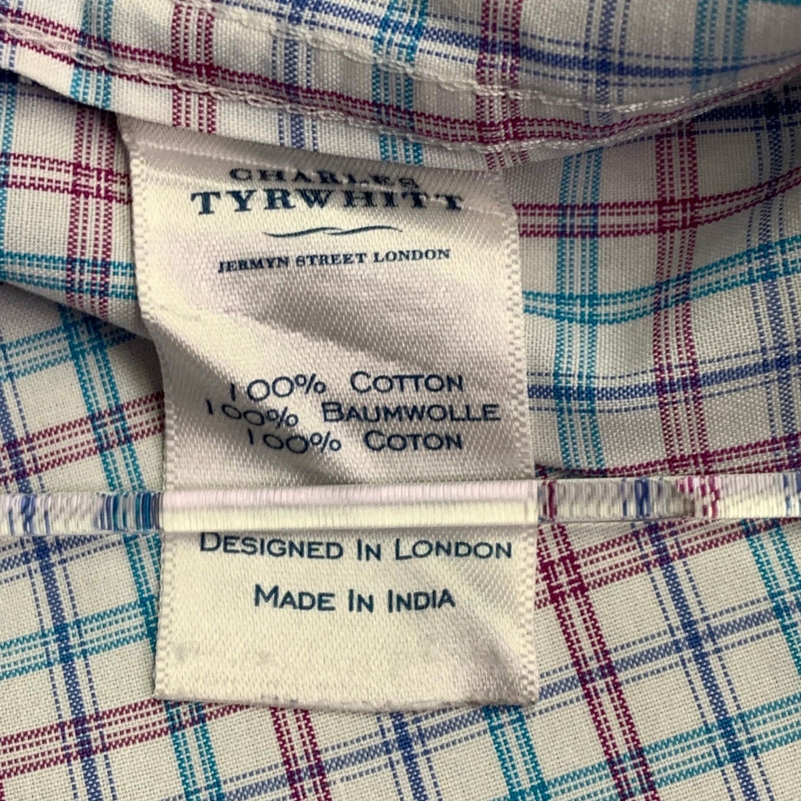 Charles Tyrwhitt Size XL White Red Blue Checkered Cotton Long Sleeve Shirt Size US XL / EU 56 / 4 - 6 Thumbnail