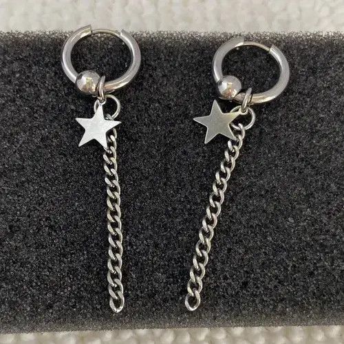 Designer × Jewelry Stainless Steel Star Dangle Drop Earrings for Men Women Size ONE SIZE - 4 Thumbnail