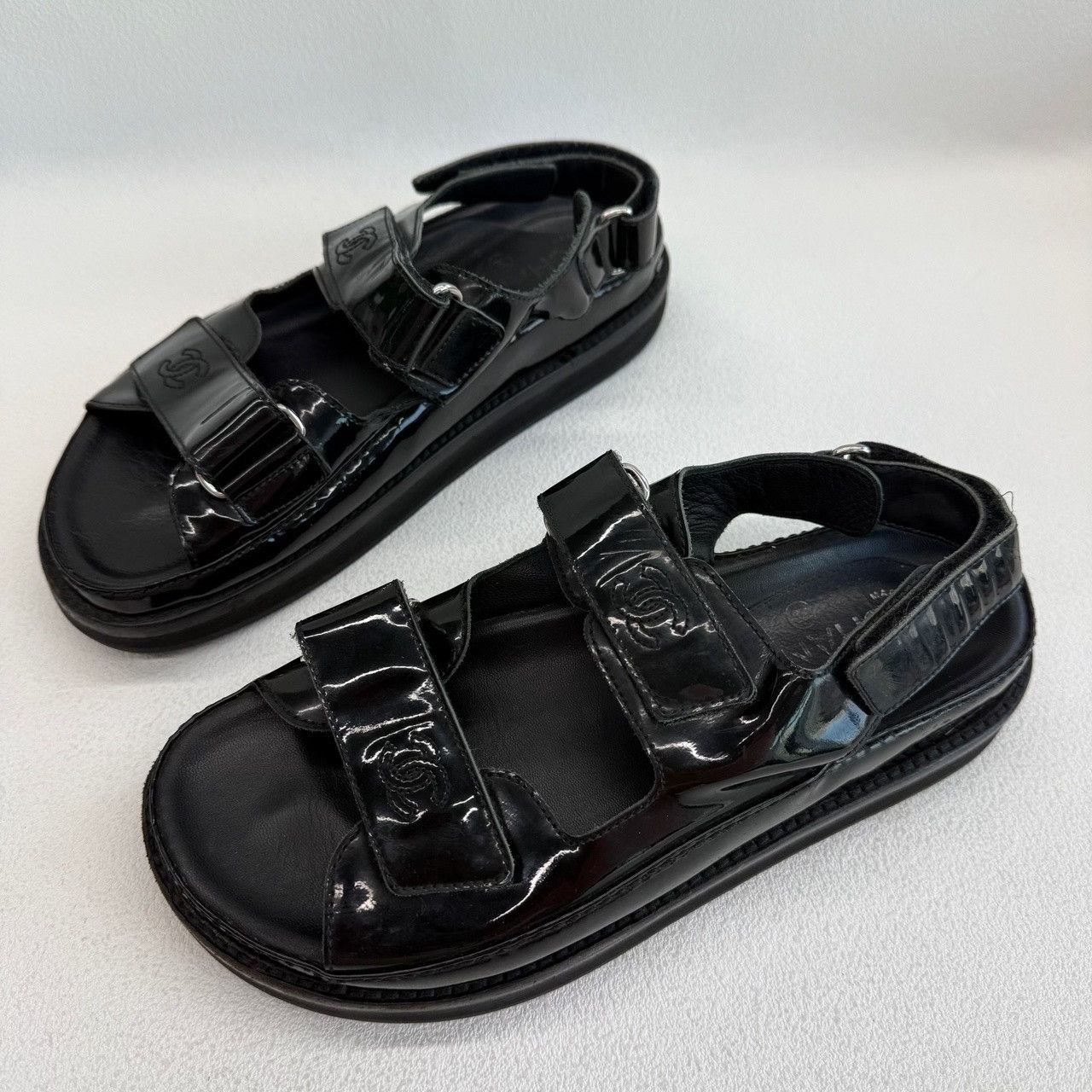 Chanel Chanel Patent Black Sandals us_7-5 Women Size US 7.5 / IT 37.5 - 1 Thumbnail