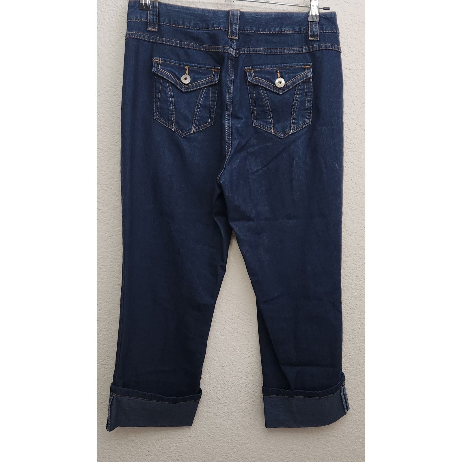 Other Style & Co Dark Blue Wide Cuffed Cropped Jeans 10P Stretch Size 33" - 3 Thumbnail
