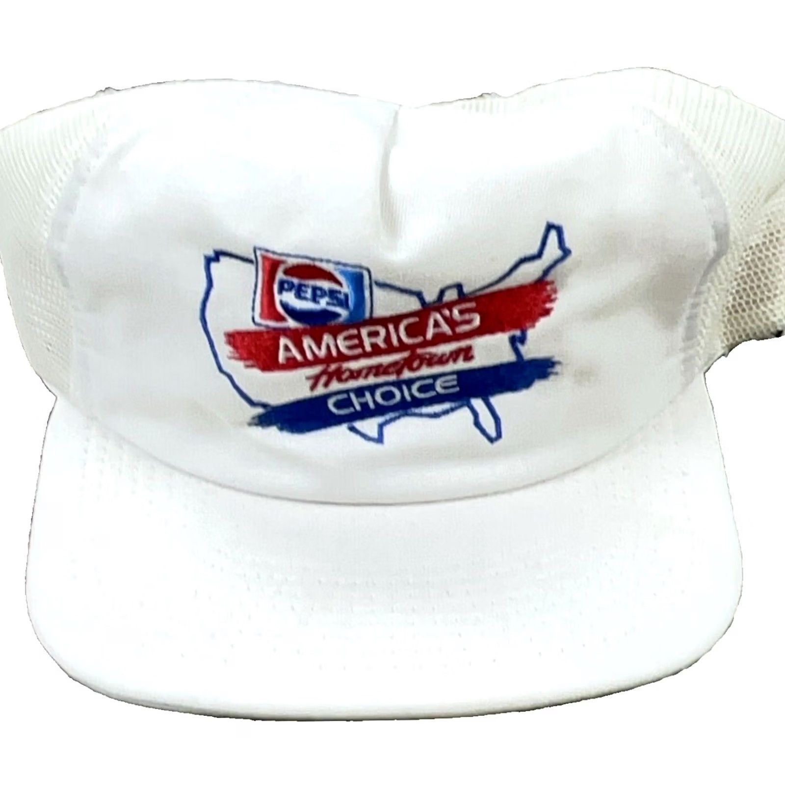 Vintage VINTAGE Pepsi Trucker Hat Cap USA America Choice 80s 90s Cola Snap Back White Mens Size ONE SIZE - 2 Thumbnail