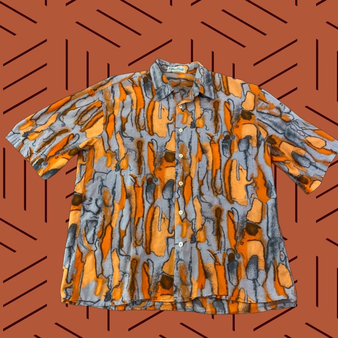 Other Other World Shirt Mens 4 Medium Multicolor Orange Gray Graffiti Button Up Spain Jams Like Size US M / EU 48-50 / 2 - 1 Thumbnail