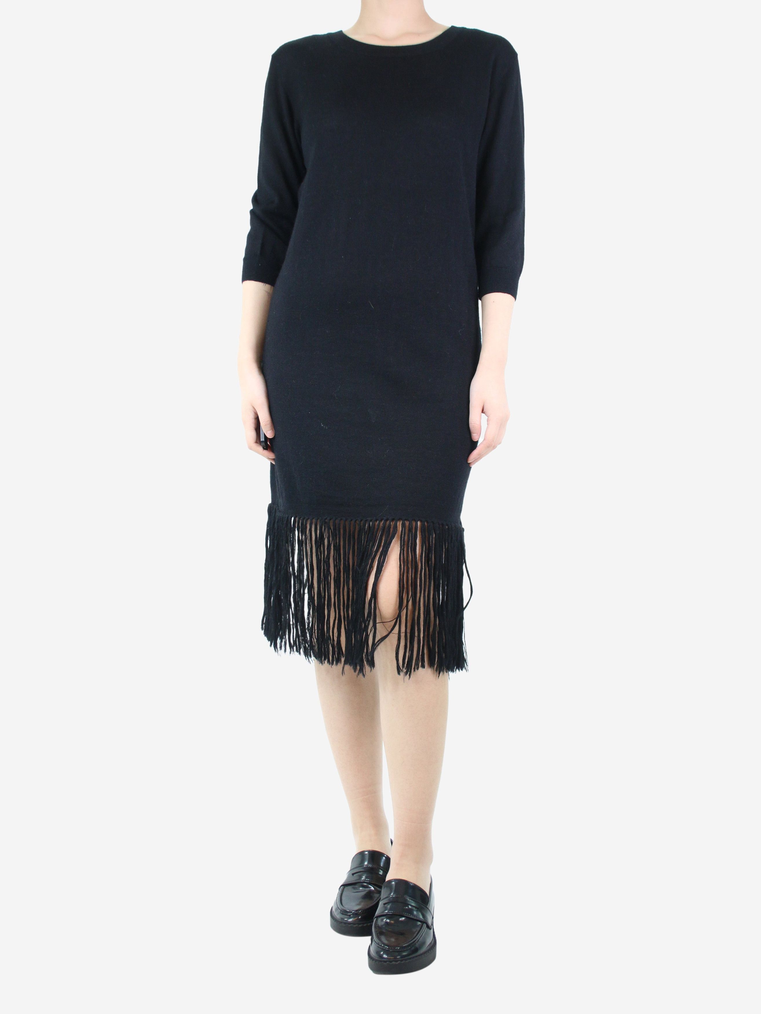 image of Ulla Johnson Black Fringed Knit Dress - Size S, Women's