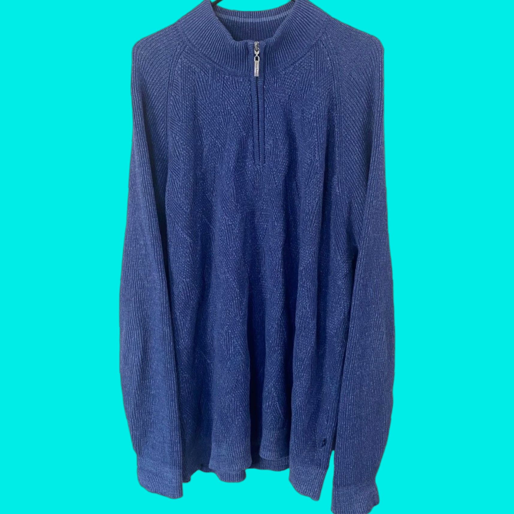 Tommy Bahama Tommy Bahama Napa Ridge 1/4 Zip Sweater Mens 2XL Blue Knit Pullover Mock Neck Long Sleeve Ribbed Diamond Basketweave Size US XXL / EU 58 / 5 - 1 Thumbnail