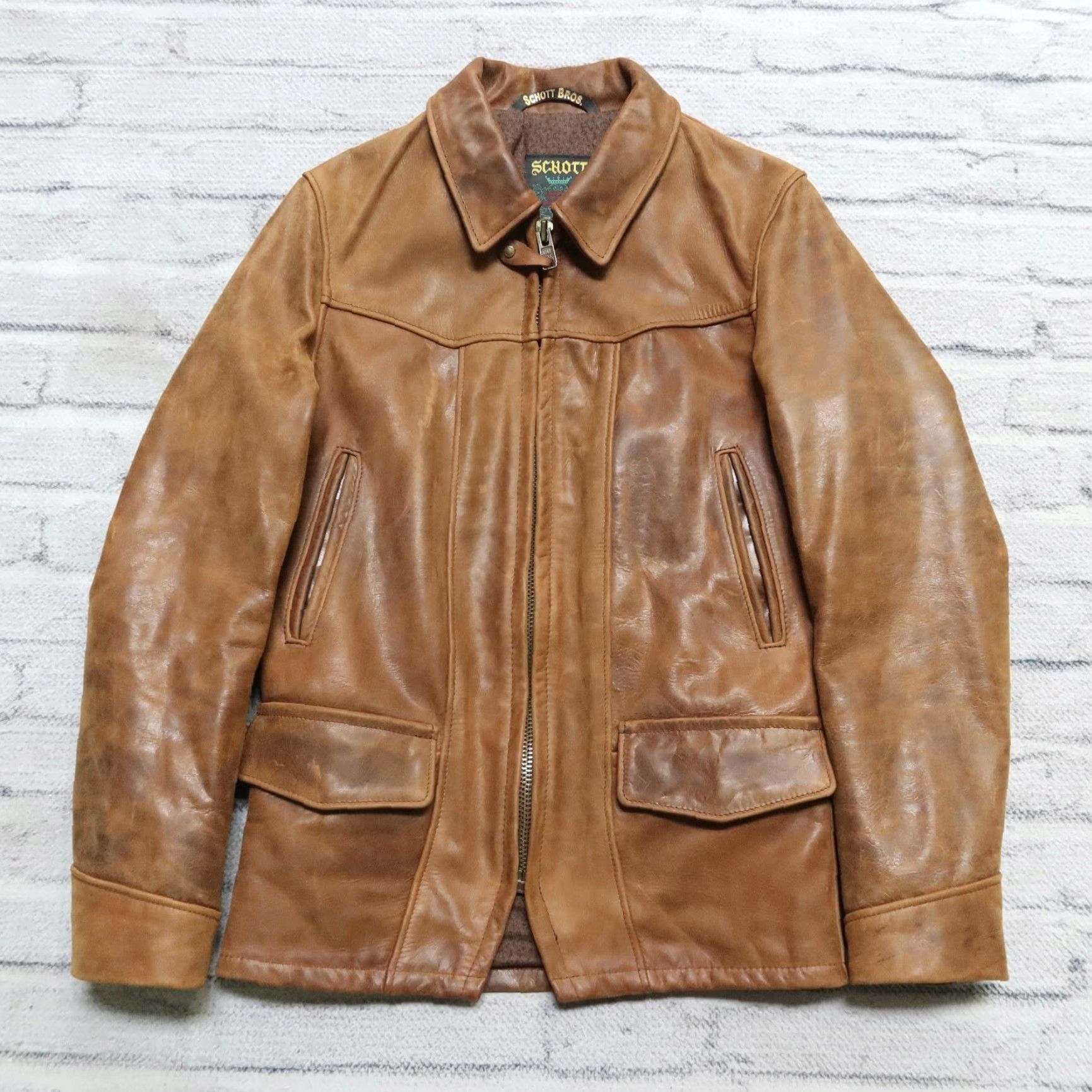VINTAGE Schott NYC 532 Rogue John Hancock Leather Delivery Jacket XS Brown Mens