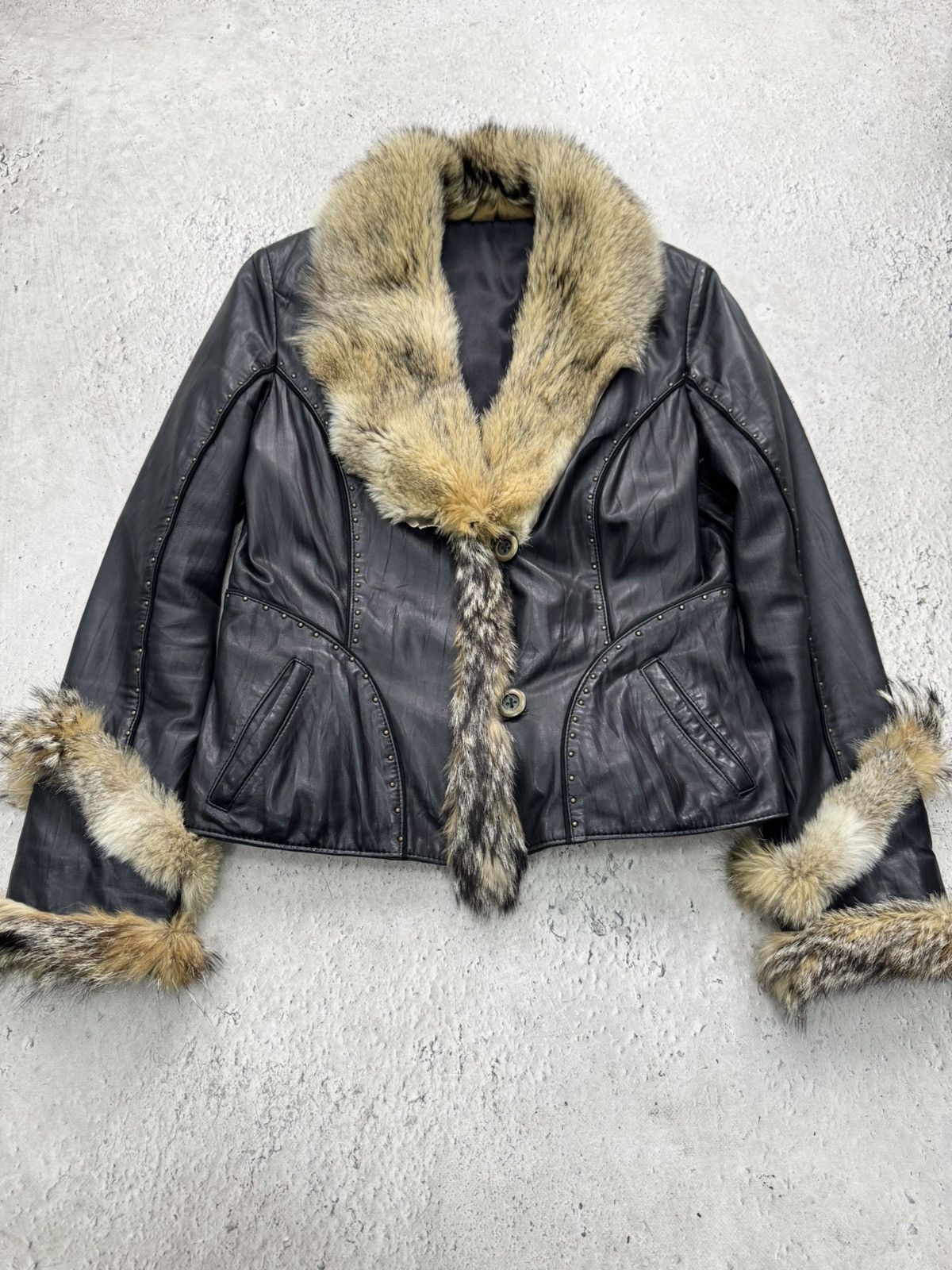 Le Grande Bleu (L.G.B.) Rare leather legrandebleu leather fur jacket blazer 90s Size M / US 6-8 / IT 42-44 - 1 Thumbnail