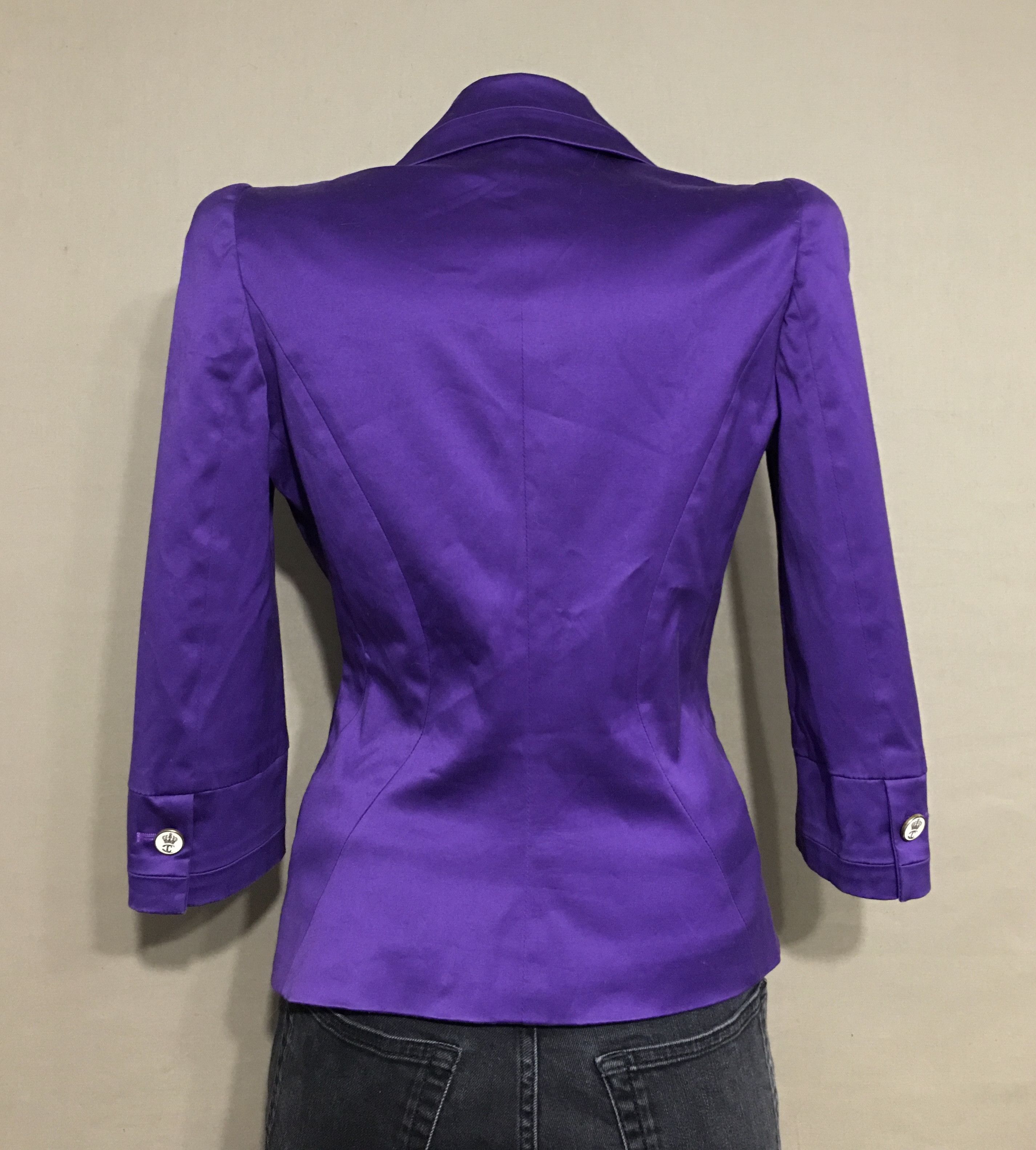Just Cavalli Just Cavalli Purple Cotton Blend Satin Jacket Blazer IT40 Size S / US 4 / IT 40 - 3 Thumbnail