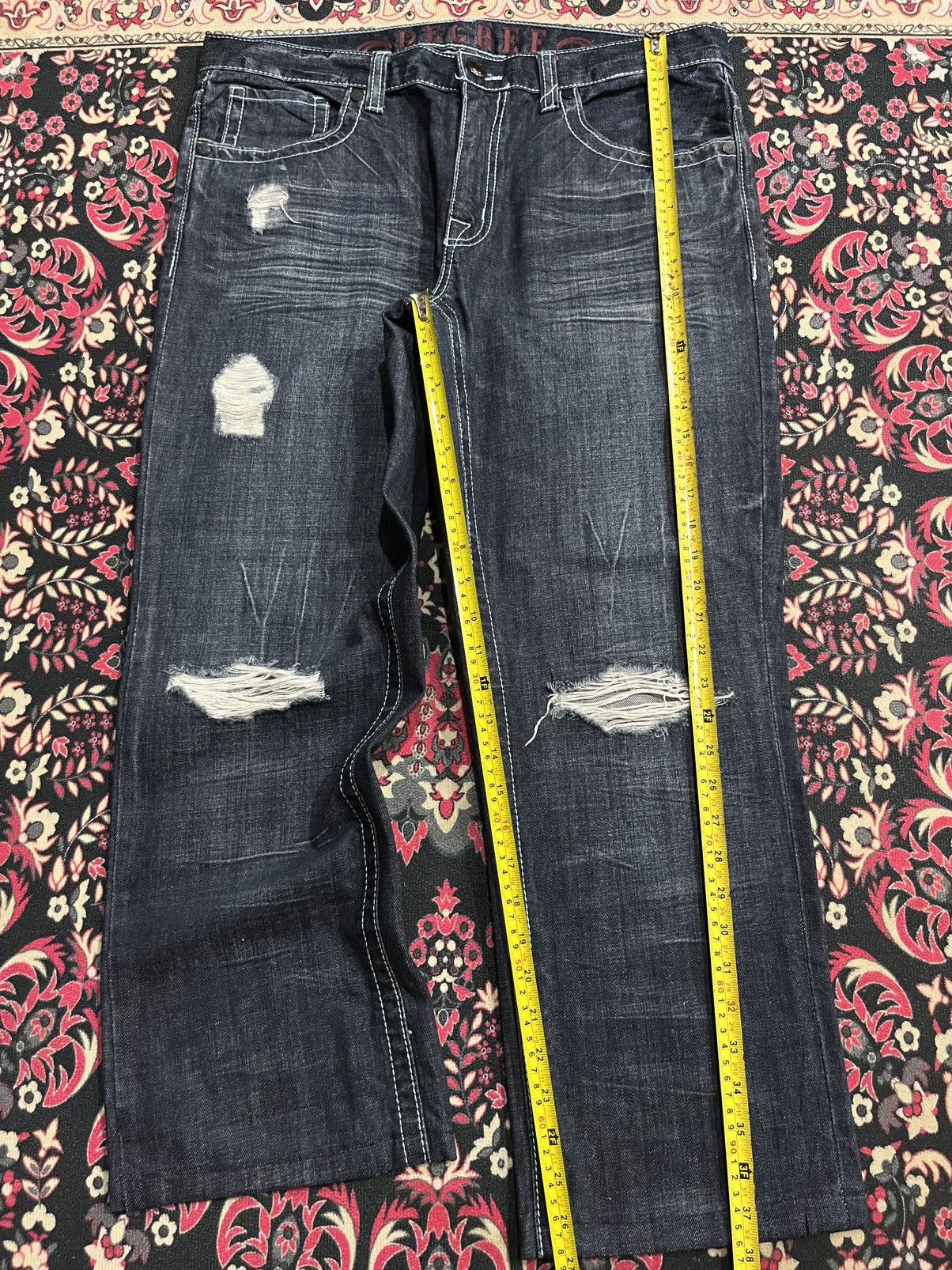 No Faith Studios Vintage Decree Dark Washed Distressed Slim Straight Jeans Size US 36 / EU 52 - 10 Thumbnail