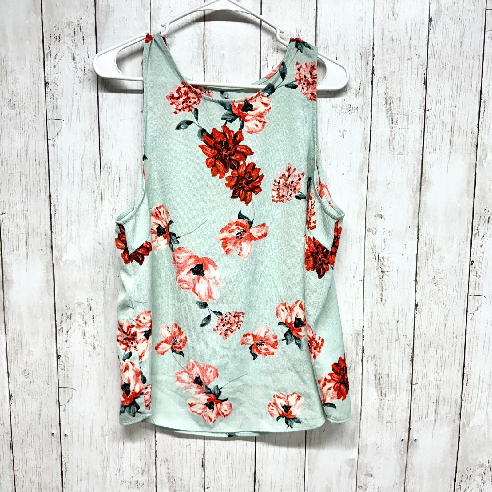 14th & Union 14th & Union Tank Top LG Teal Floral Round Neck Straight Hem Size L / US 10 / IT 46 - 1 Thumbnail