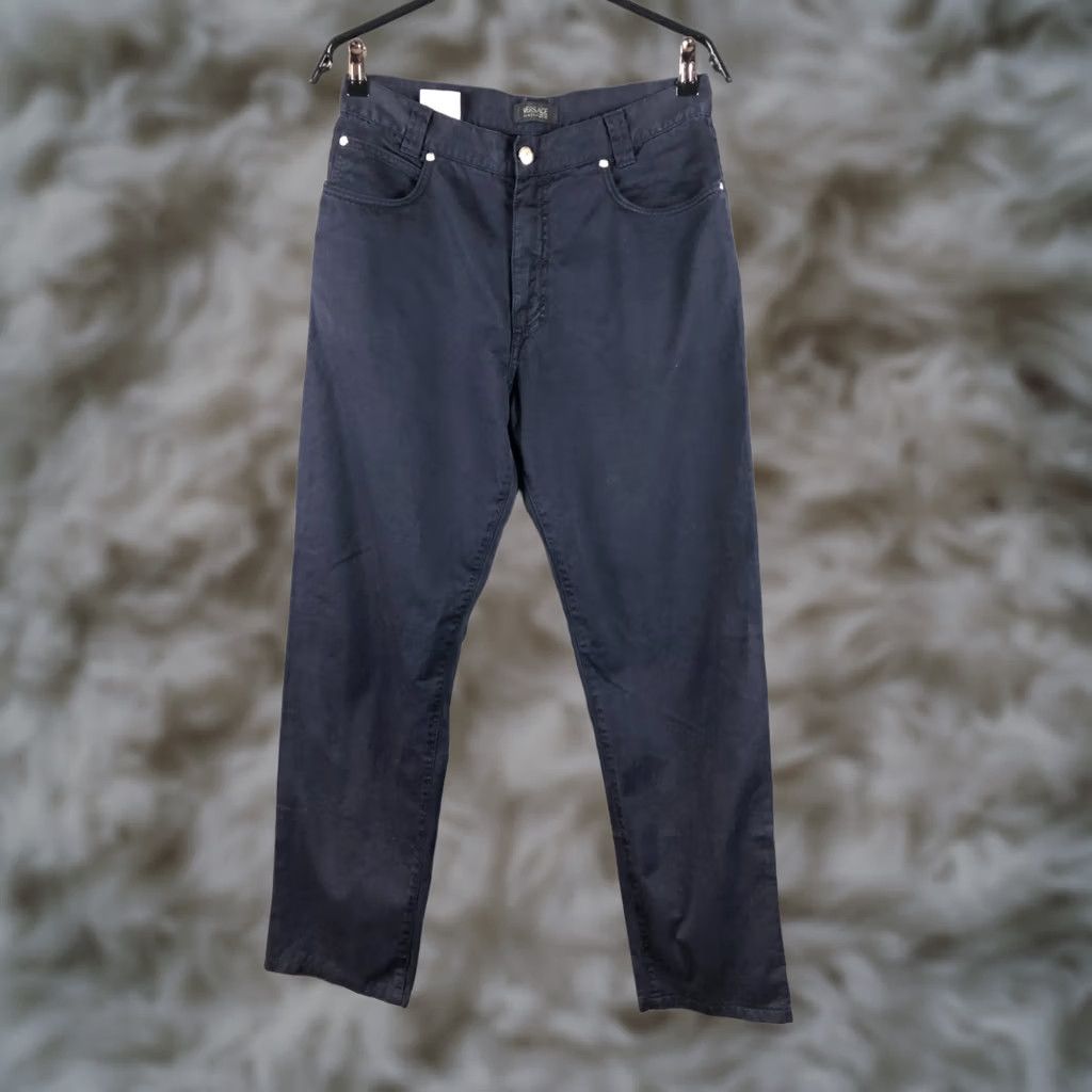 Versace Versace Jeans Cotton Dark Blue Men Jeans 33 Classic Straight 5-Pocket Denim Logo Blue 100% Cotton Jeans Size US 33 - 1 Thumbnail