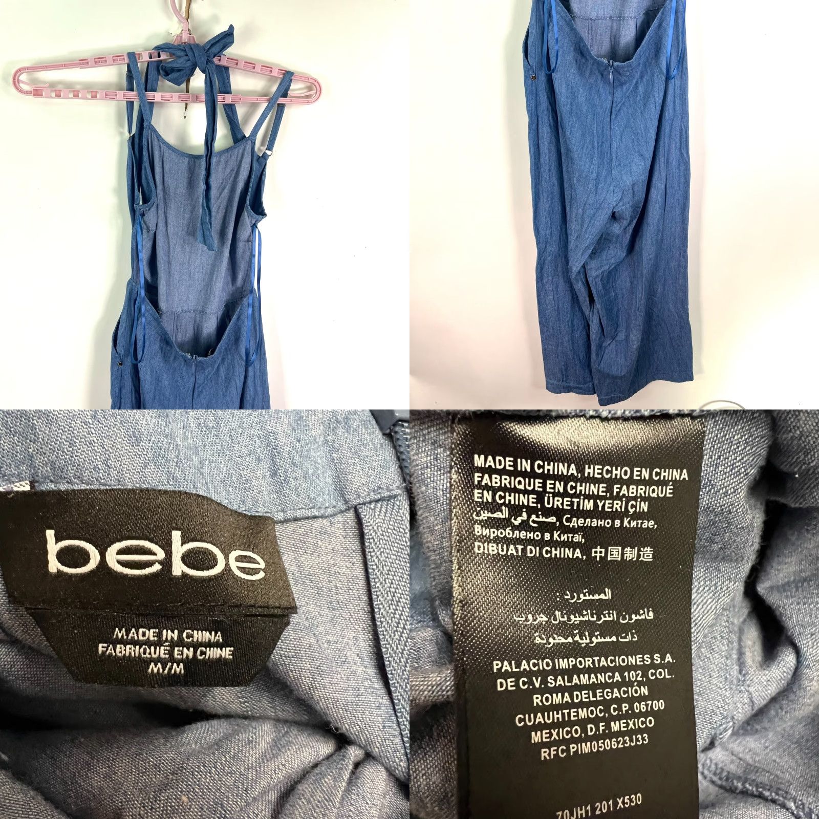 Bebe VINTAGE bebe Summer Jumpsuit Women Size M Blue Sleeveless Flared Cotton Flare Pantsuit Shirt Dress Size 32" / US 10 / IT 46 - 8 Thumbnail