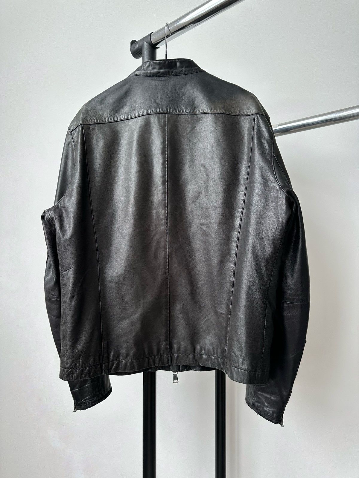 John Varvatos John Varvatos Classic Black Washed Leather Biker Jacket Size US M / EU 48-50 / 2 - 8 Thumbnail