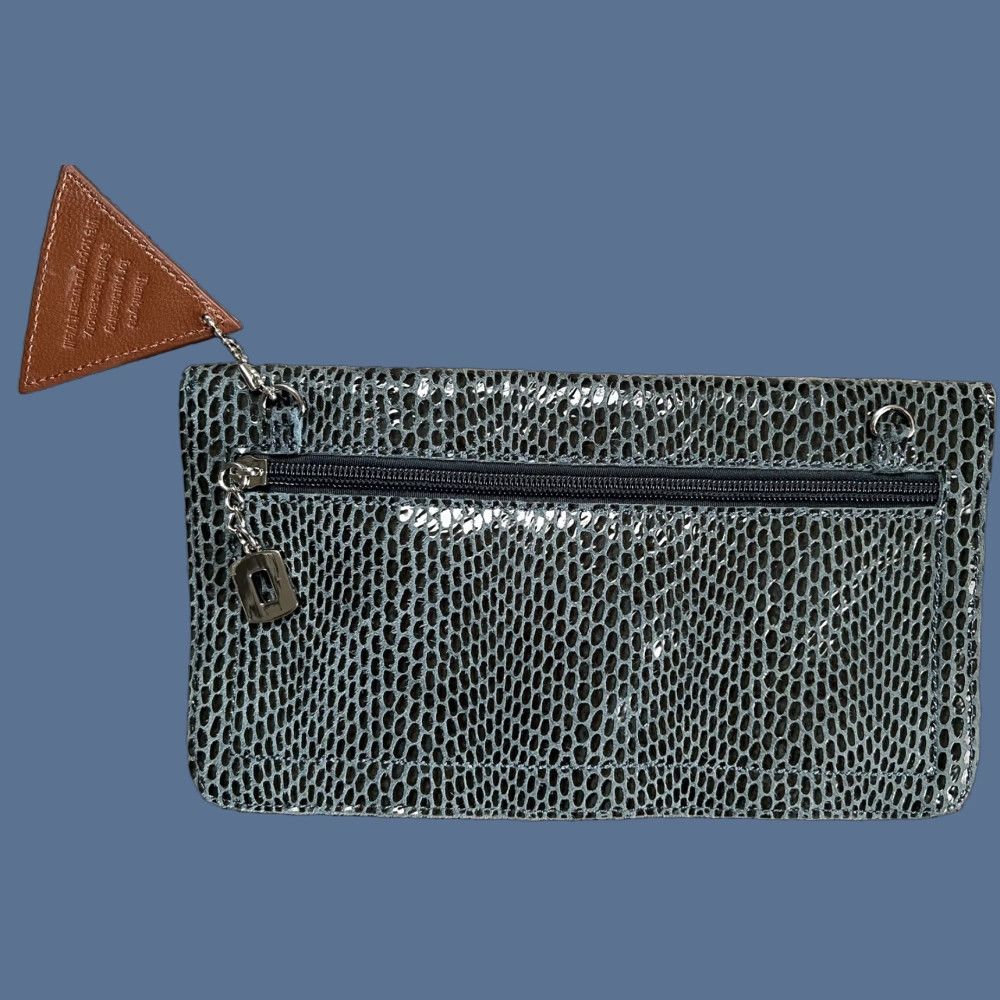 Vintage **SORIAL Coco Rubina Denim Snake Embossed Leather Clutch** User: **SORIAL Coco Rubina Denim Snake Embossed Leather Medium Clutch** Size ONE SIZE - 1 Thumbnail