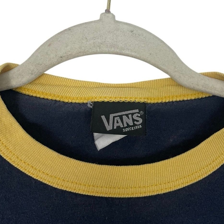 Vans VANS Navy Blue & Yellow Floral Logo Ringer Cropped Top Size M / US 6-8 / IT 42-44 - 8 Thumbnail