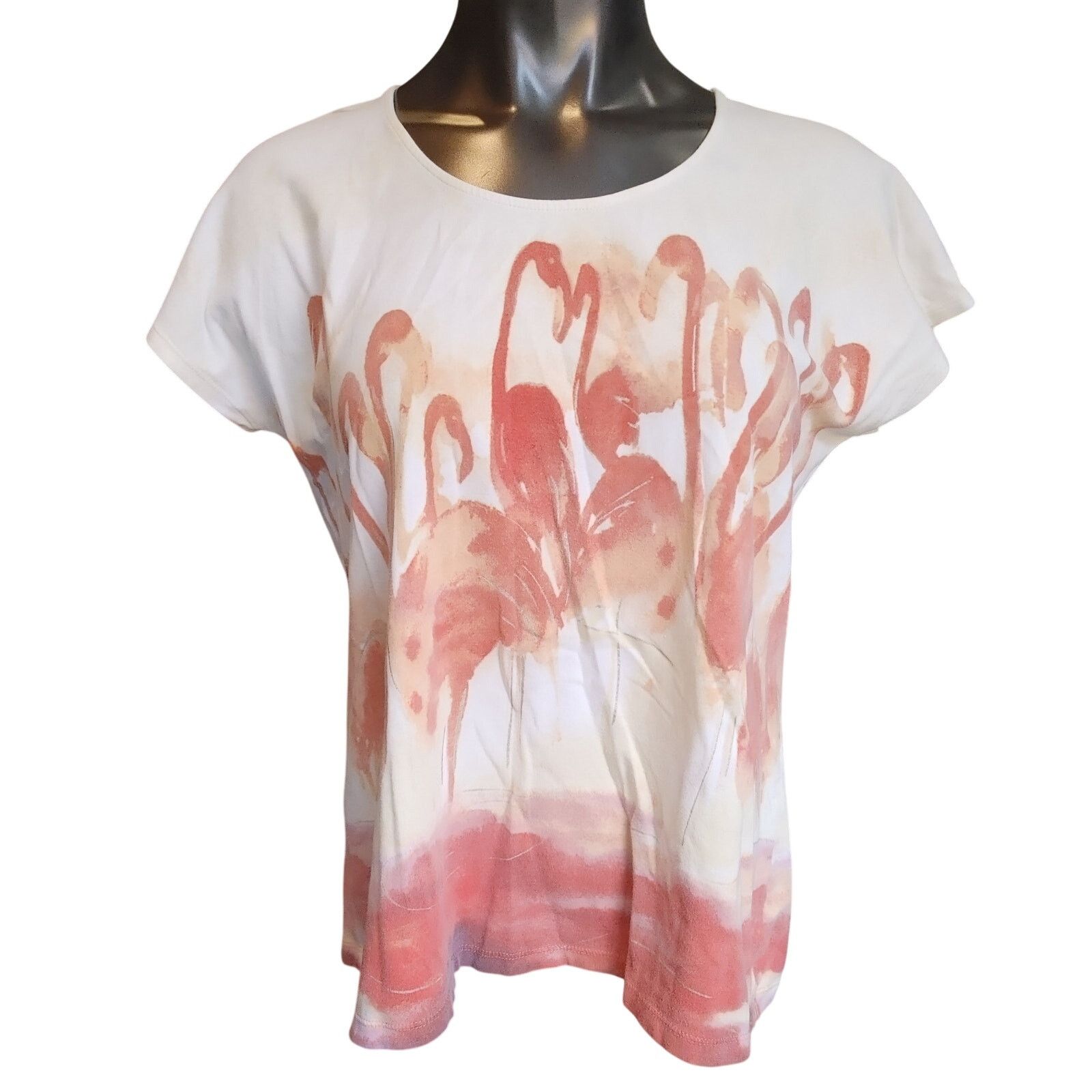 Chicos Chico's Women's 2 White Abstract Pink Floral Basic Tee Size M / US 6-8 / IT 42-44 - 1 Thumbnail