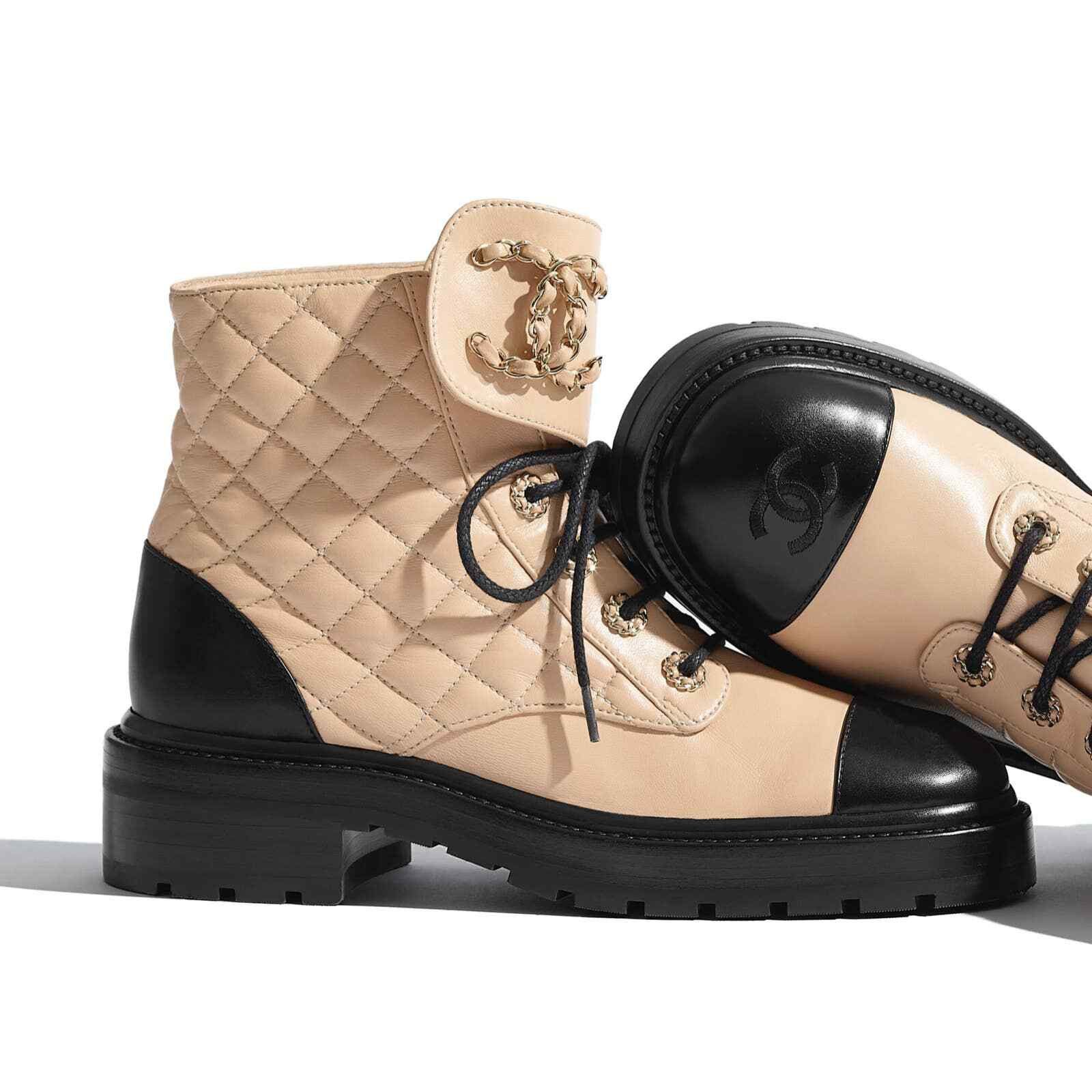 Chanel 20A Quilted Chain Combat Lace Up Tie Ankle Short Boot 40.5 Size US 10.5 / IT 40.5 - 5 Thumbnail