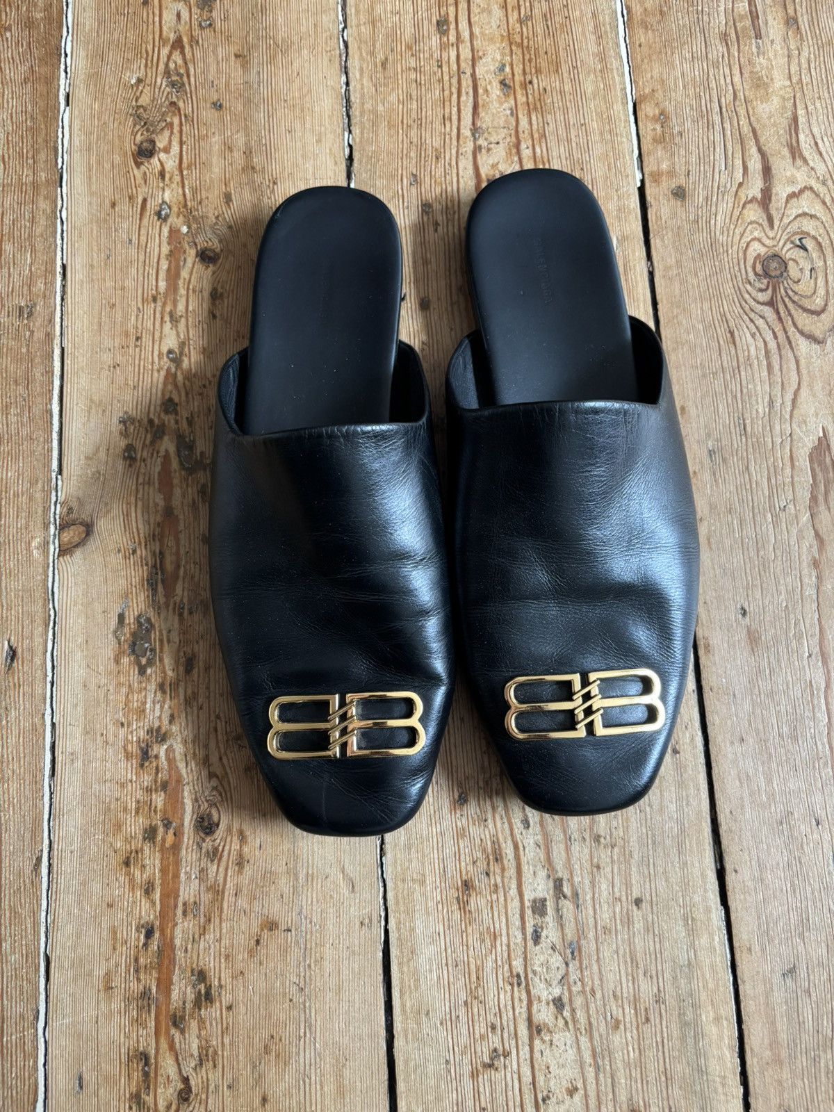 Balenciaga Balenciaga BB Logo Leather Mule Slides Black/Gold Size US 11 / IT 41 - 3 Thumbnail