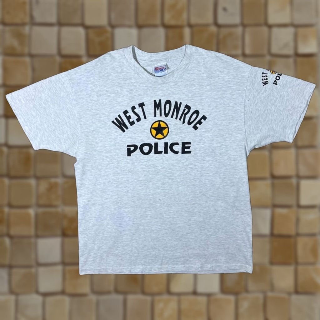 Hanes VINTAGE Hanes West Monroe Police Graphic Spellout Single Stitch T-Shirt XL Mens 90s Grey Short Sleeve Regular Cotton XS? No, XL. Size US XL / EU 56 / 4 - 1 Thumbnail