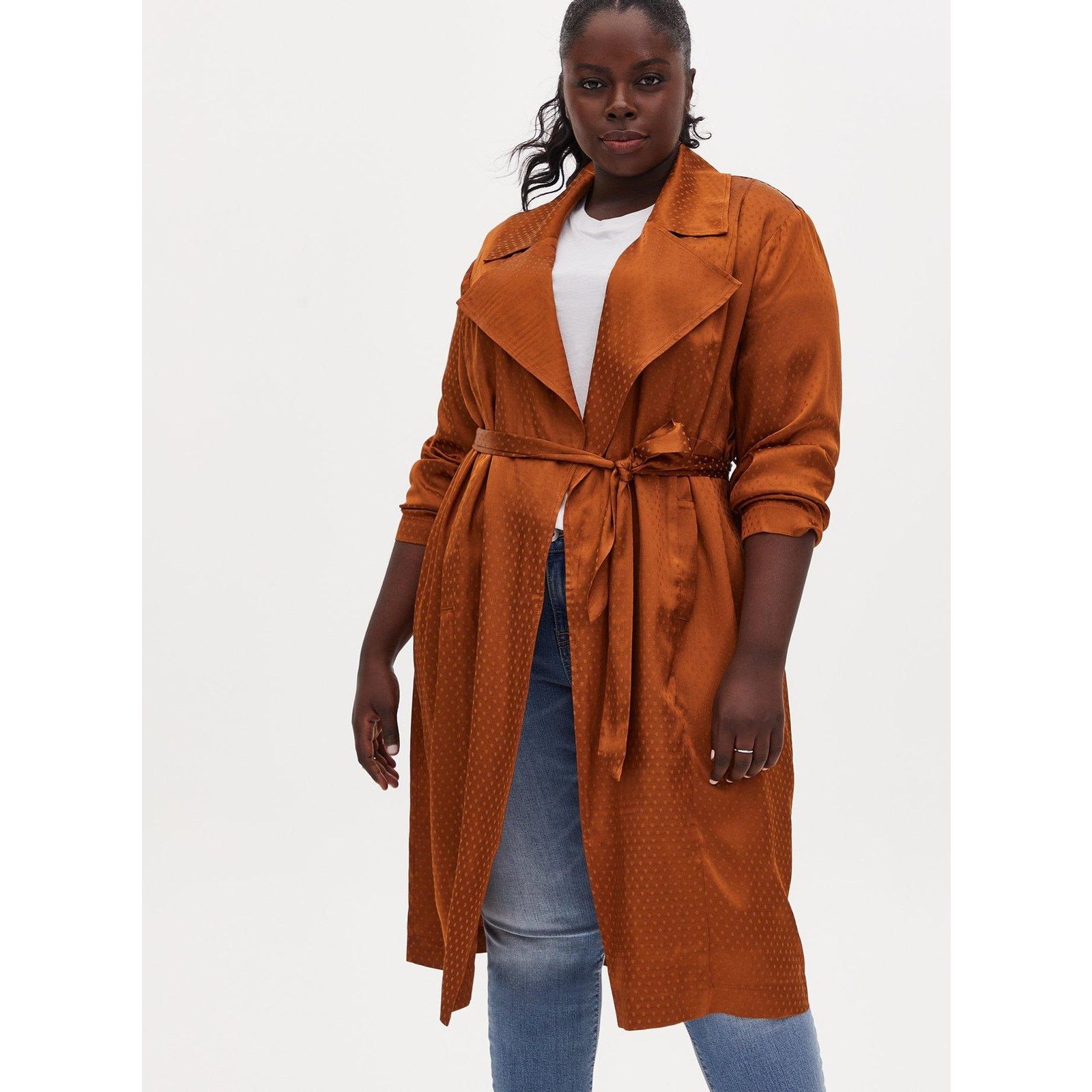 Corridor Torrid Copper Dotted Jacquard Collared Jacket Longline 3X Size 3XL / US 20-22 - 1 Thumbnail