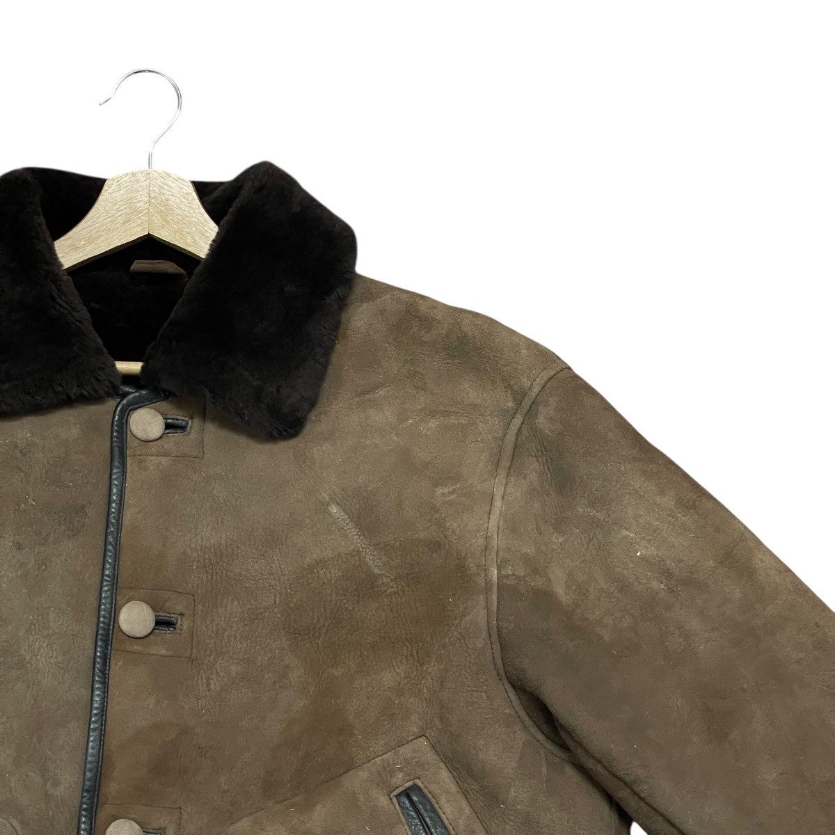 Leather Vintage Brown Suede Sheepskin Leather Shearling Jacket Size US M / EU 48-50 / 2 - 2 Thumbnail