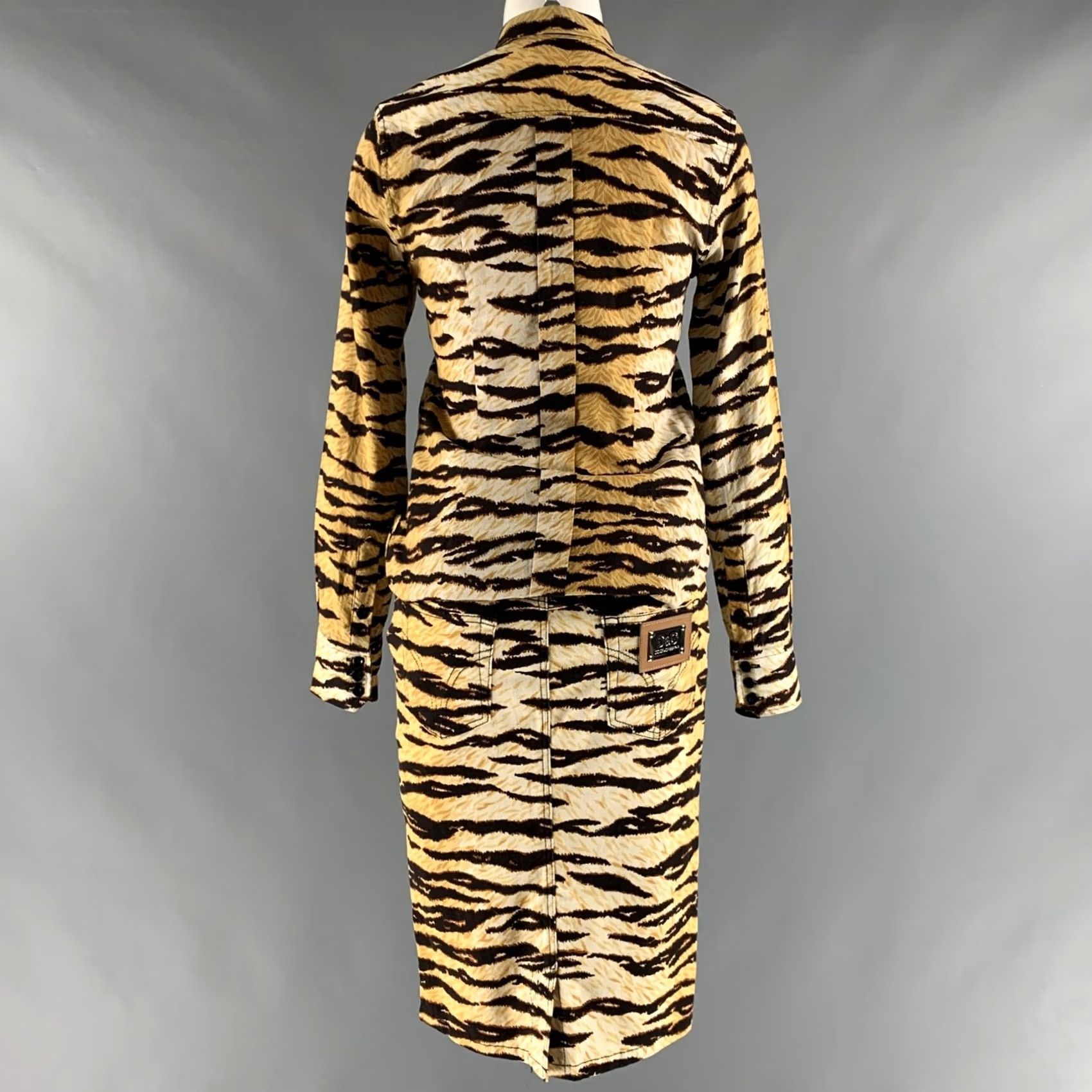 Dolce & Gabbana D&G by DOLCE & GABBANA Brown Gold Cotton Blend Skirt Sets XS Womens Outfit/Set Animal Print Italy Size 26" / US 2 / IT 38 - 4 Thumbnail
