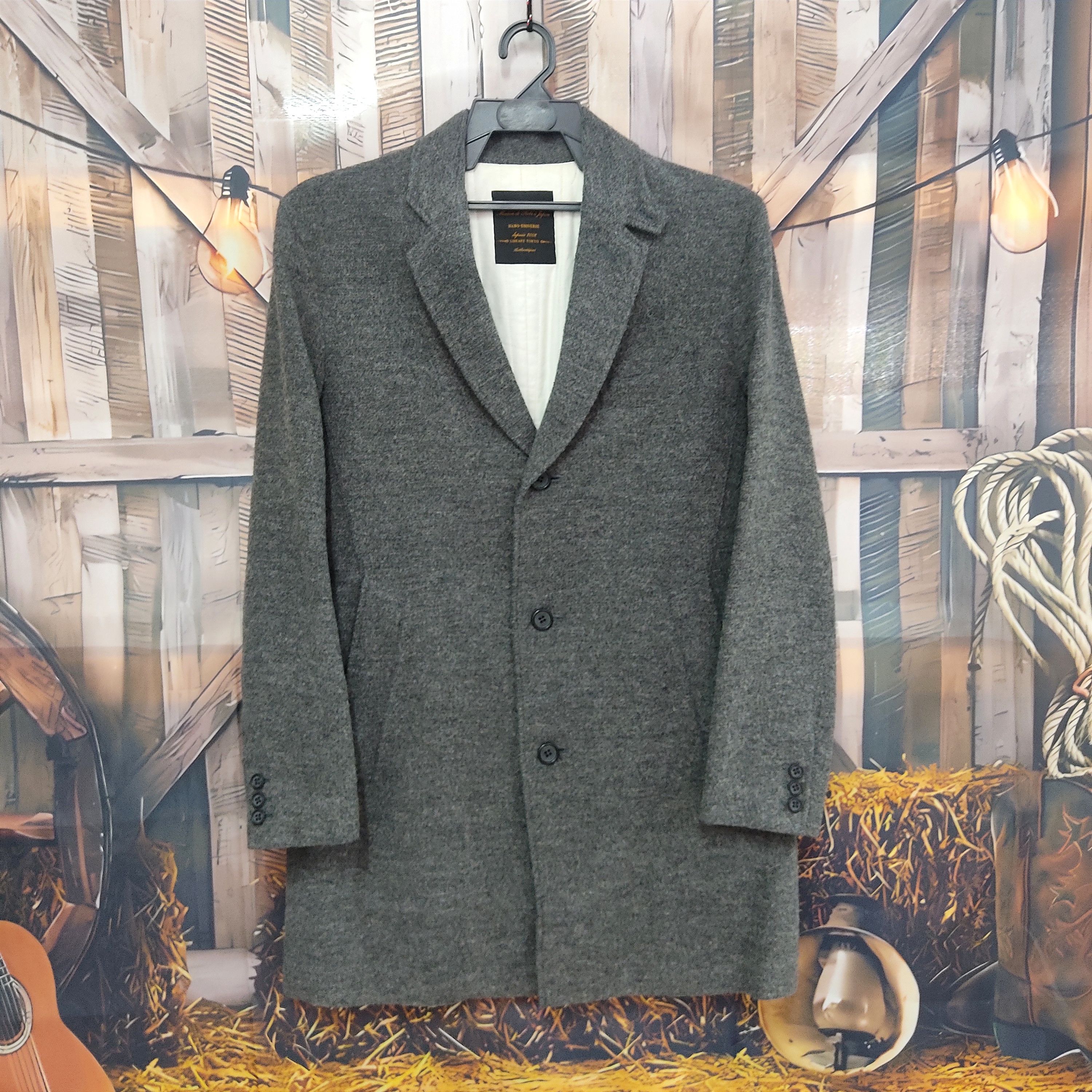 Image of Nano Universe X Library Tokyo Smart Wool Long Jacket in Grey/Gray, Men's (Size Small)