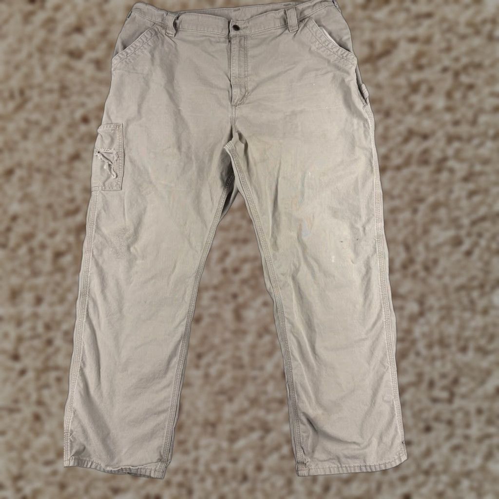 Carhartt Carhartt Pants Men 42 Beige Utility Work Pants 100% Cotton Canvas Relaxed Straight 5-Pocket Carpenter Workwear Mens Size US 42 / EU 58 - 1 Thumbnail