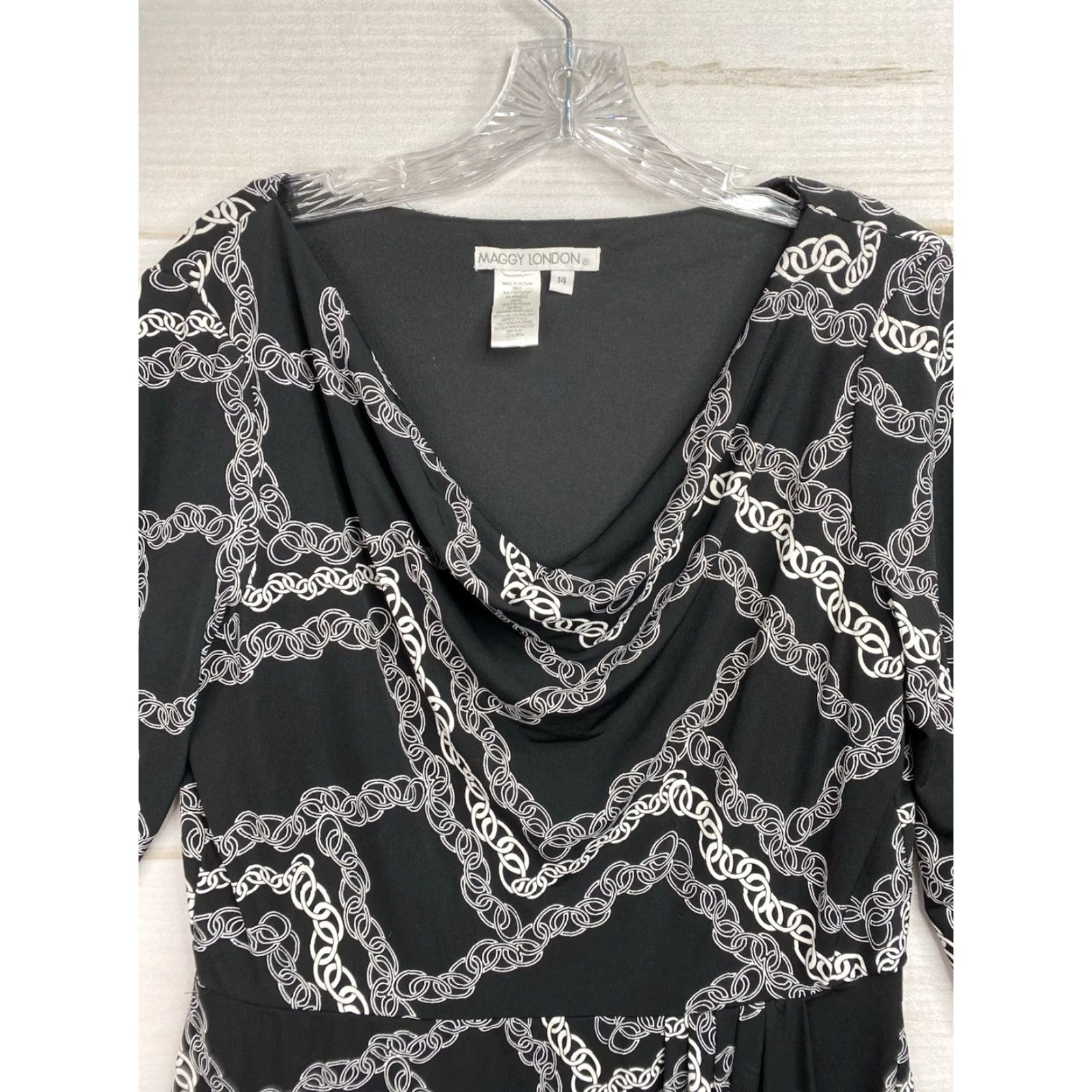 MAGGY LONDON VINTAGE Maggy London Dress Sz 14 Black Geometric "Chain" Print Slouch Neck 3/4 Sleeve Size XL / US 12-14 / IT 48-50 - 2 Thumbnail