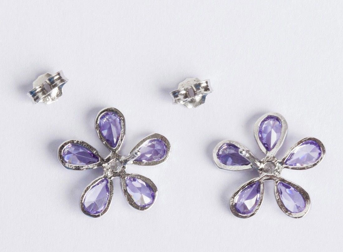 Designer Sterling Silver Colored Cubic Zirconia Flower Earrings Size ONE SIZE - 3 Thumbnail