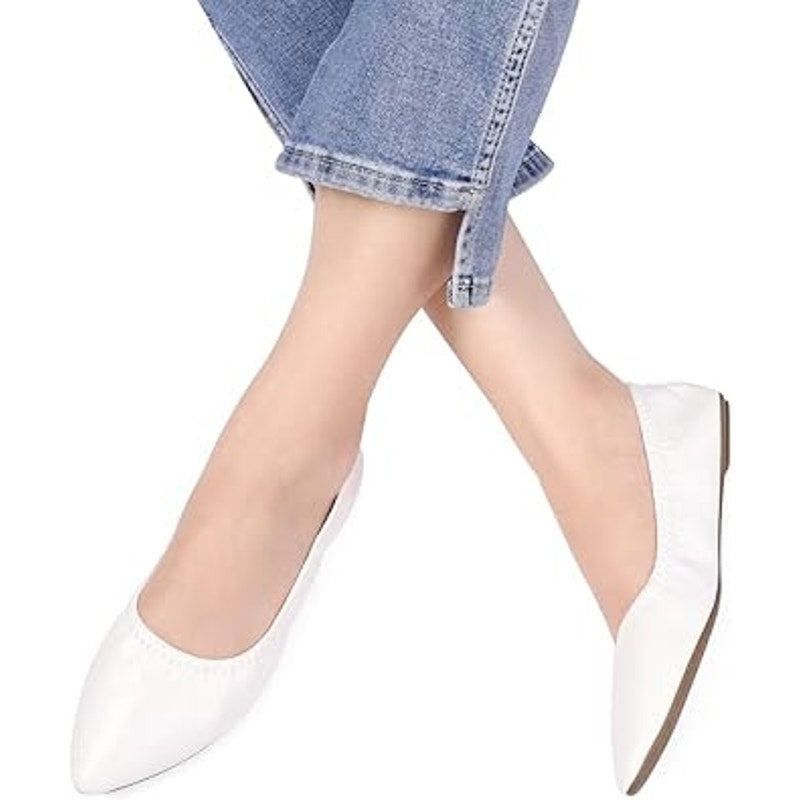 Other LM Women's Size 7 White Faux Leather Pointy Toe Flats Size US 7 / IT 37 - 6 Thumbnail