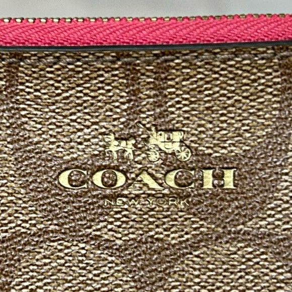 Coach Coach Khaki Signature Pink Double Corner Zip Wristlet Size ONE SIZE - 2 Thumbnail